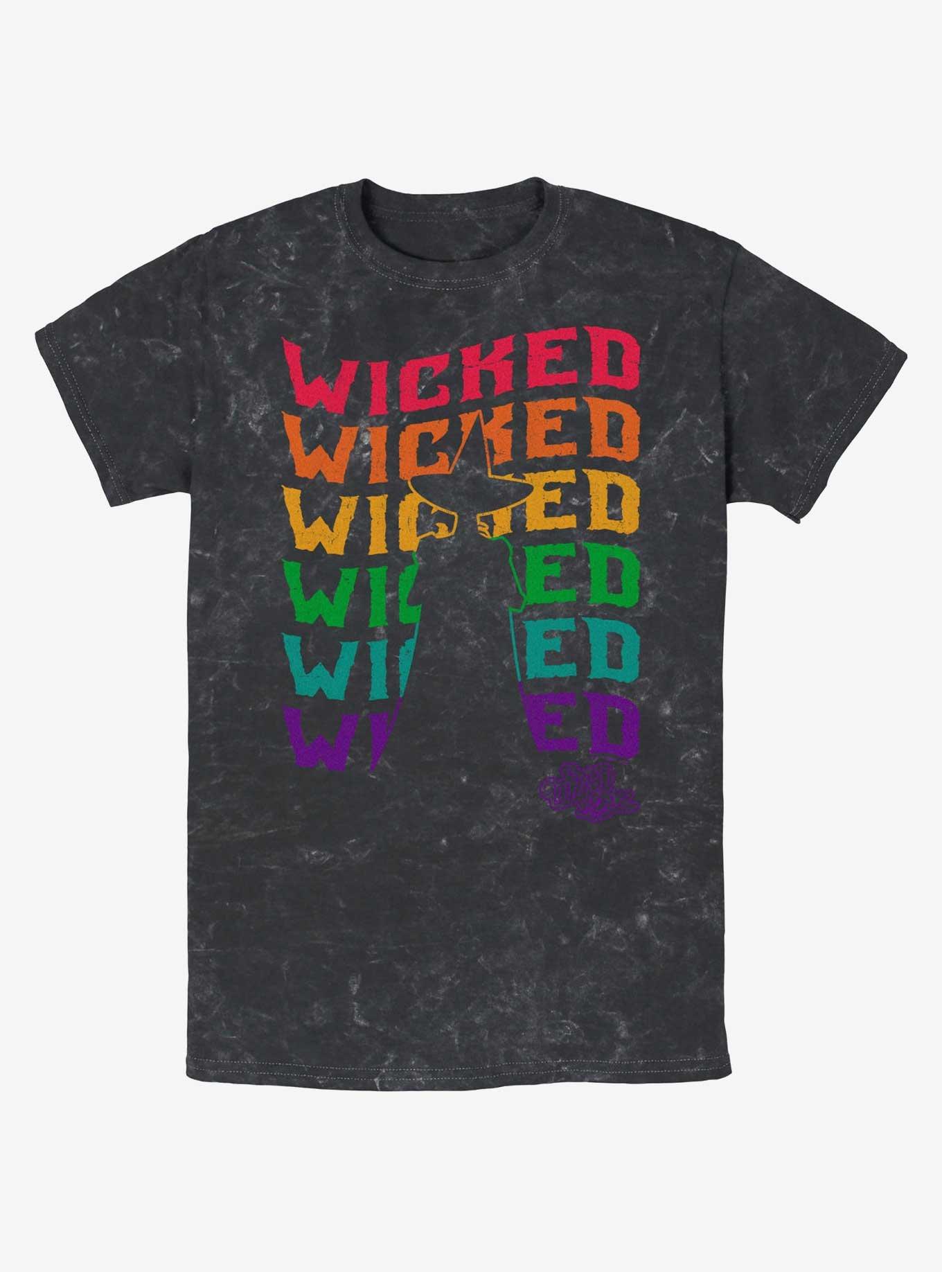 Wizard Of Oz Wicked Rainbow Repeat Mineral Wash T-Shirt, BLACK, hi-res