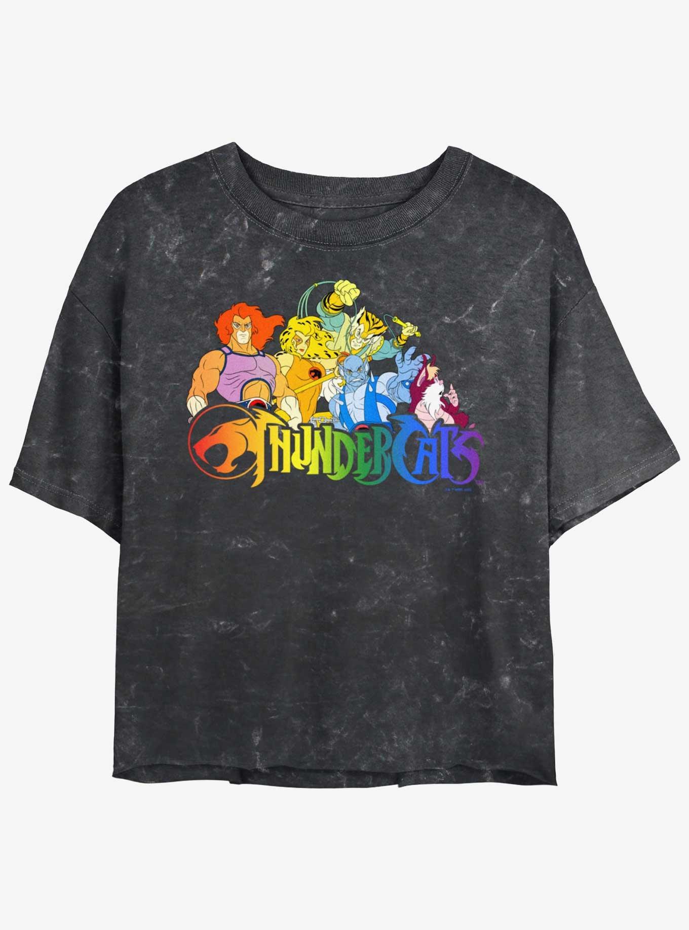 Thundercats Rainbow Cats Womens Mineral Wash Crop T-Shirt, BLACK, hi-res