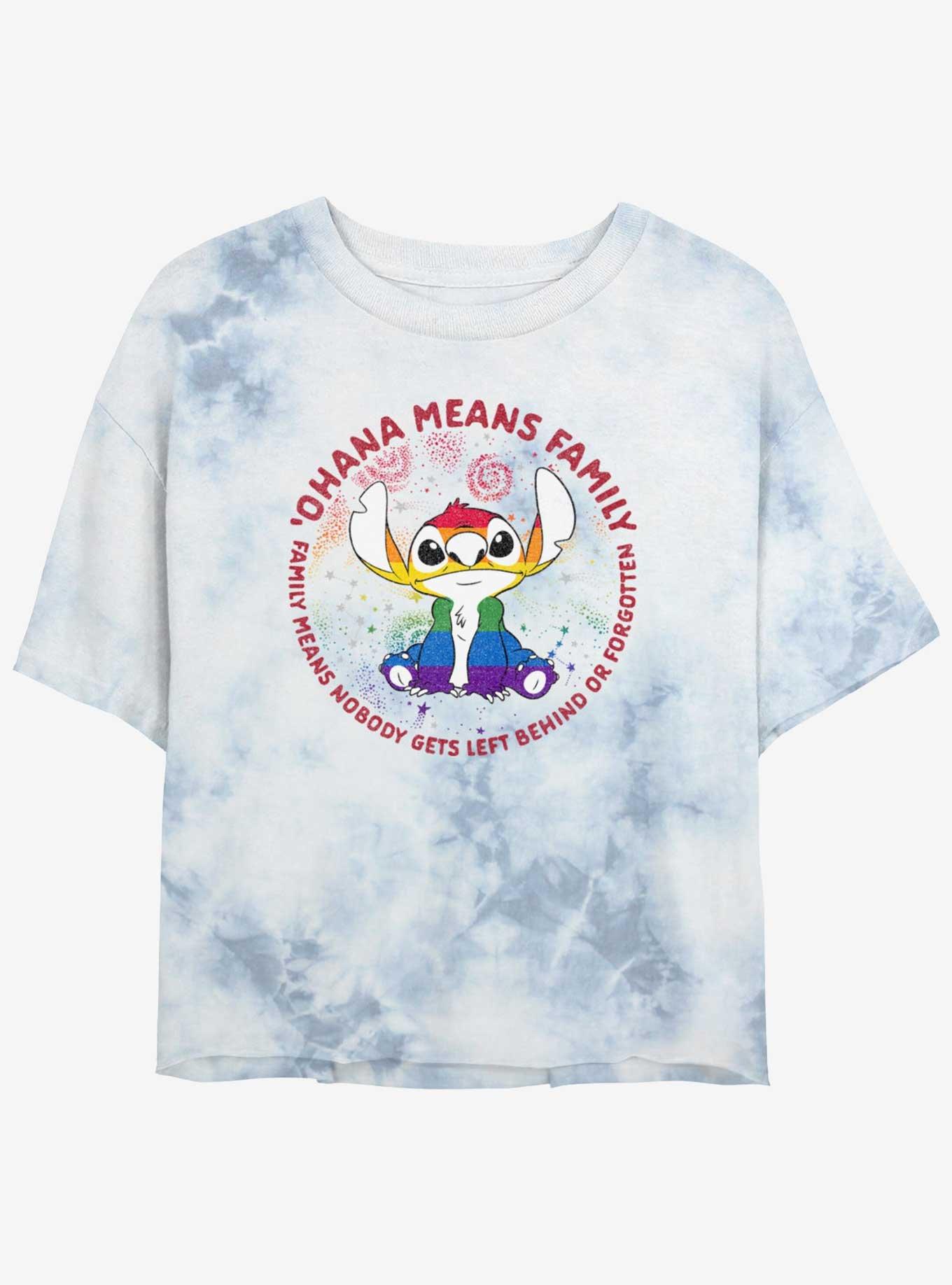 Disney Lilo & Stitch Ohana Means Family Pride Womens Tie-Dye Crop T-Shirt