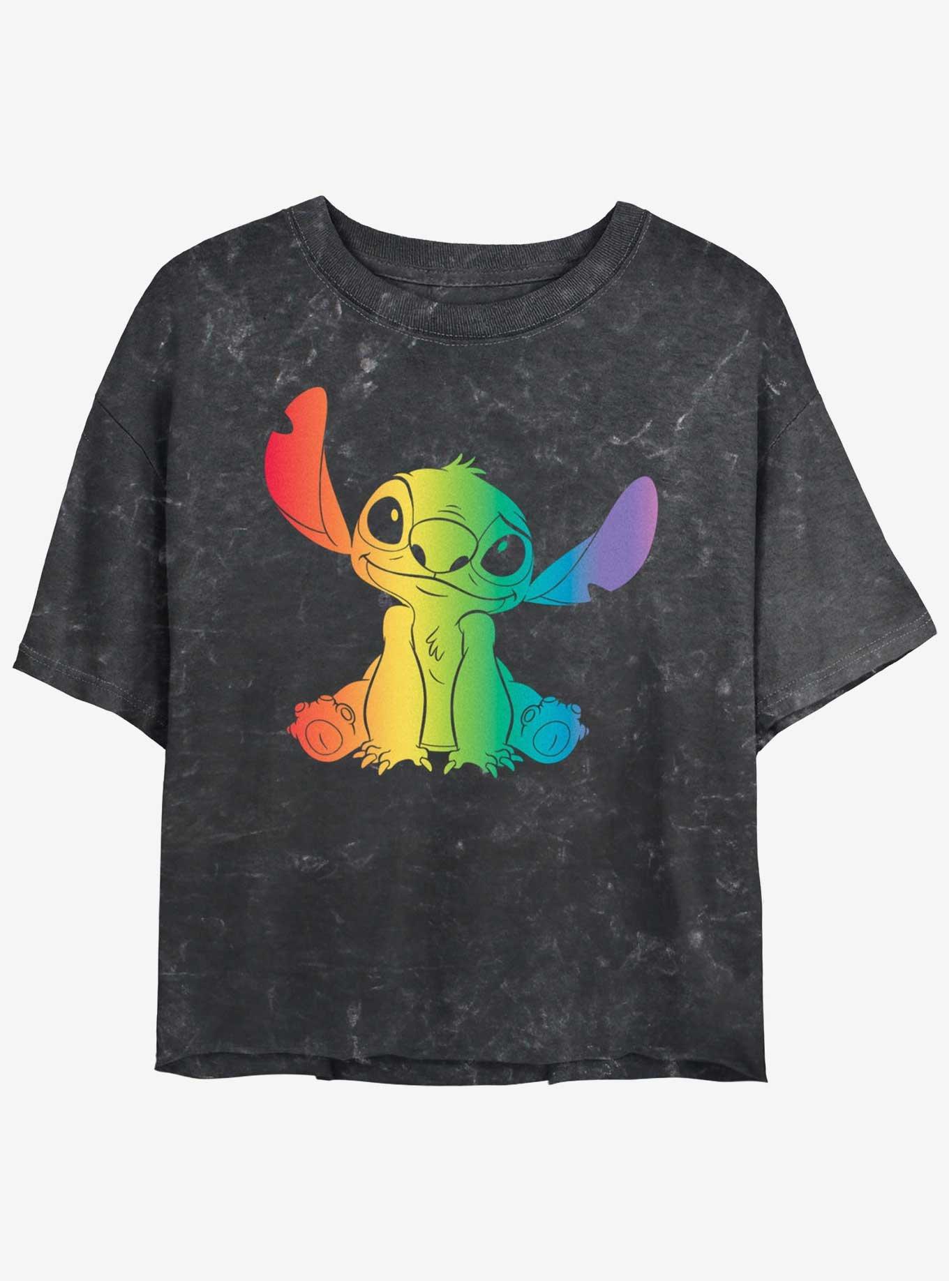 Disney Lilo & Stitch Pride Fill Womens Mineral Wash Crop T-Shirt, BLACK, hi-res