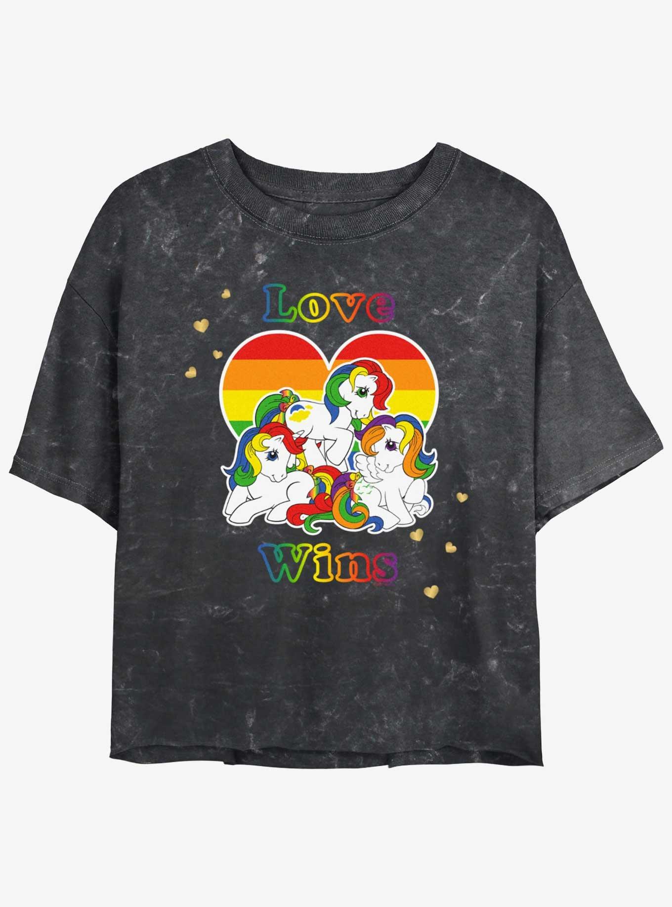 My Little Pony Love Wins Womens Mineral Wash Crop T-Shirt, BLACK, hi-res