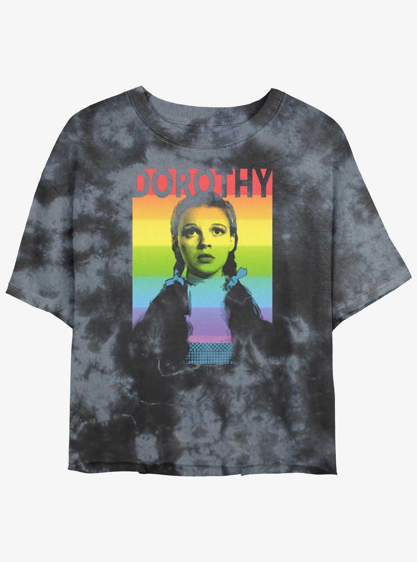 Wizard Of Oz Dorothy Rainbow Womens Tie-Dye Crop T-Shirt, BLKCHAR, hi-res