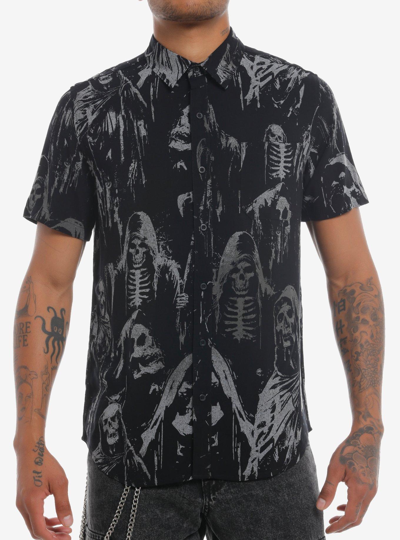 Grim Reaper Allover Print Woven Button-Up, , hi-res