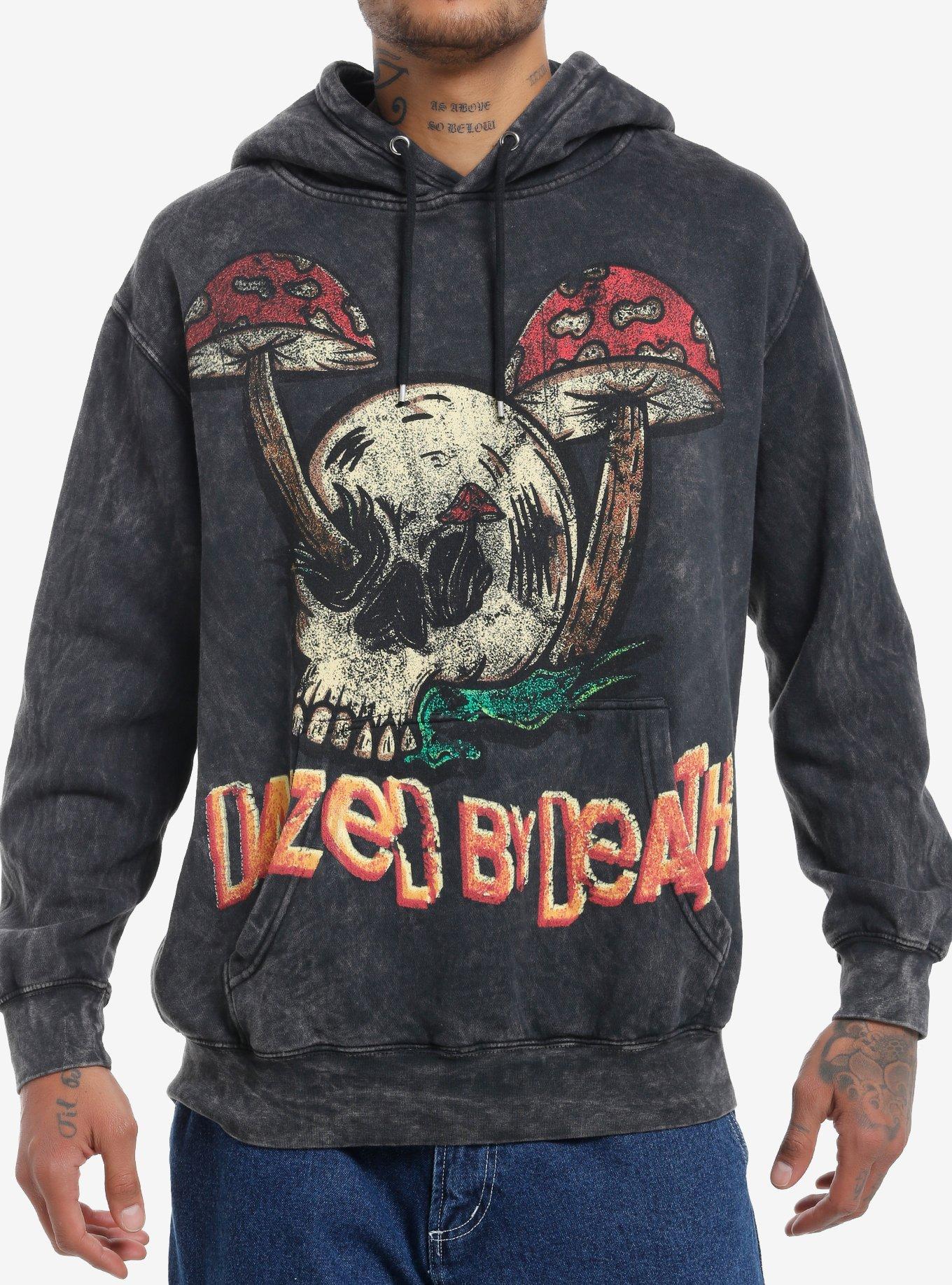 Dazed By Death Skull & Mushrooms Mineral Wash Hoodie, , hi-res