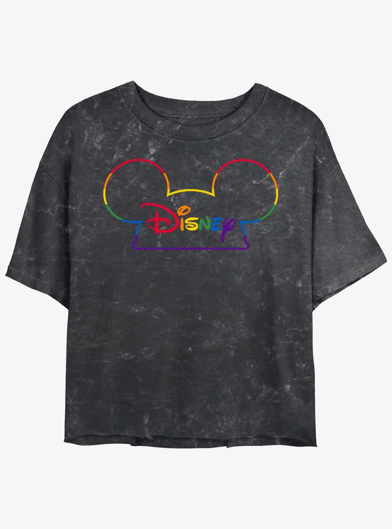 Disney Prideful Mouse Ears Mineral Wash Crop T-Shirt, BLACK, hi-res view 1