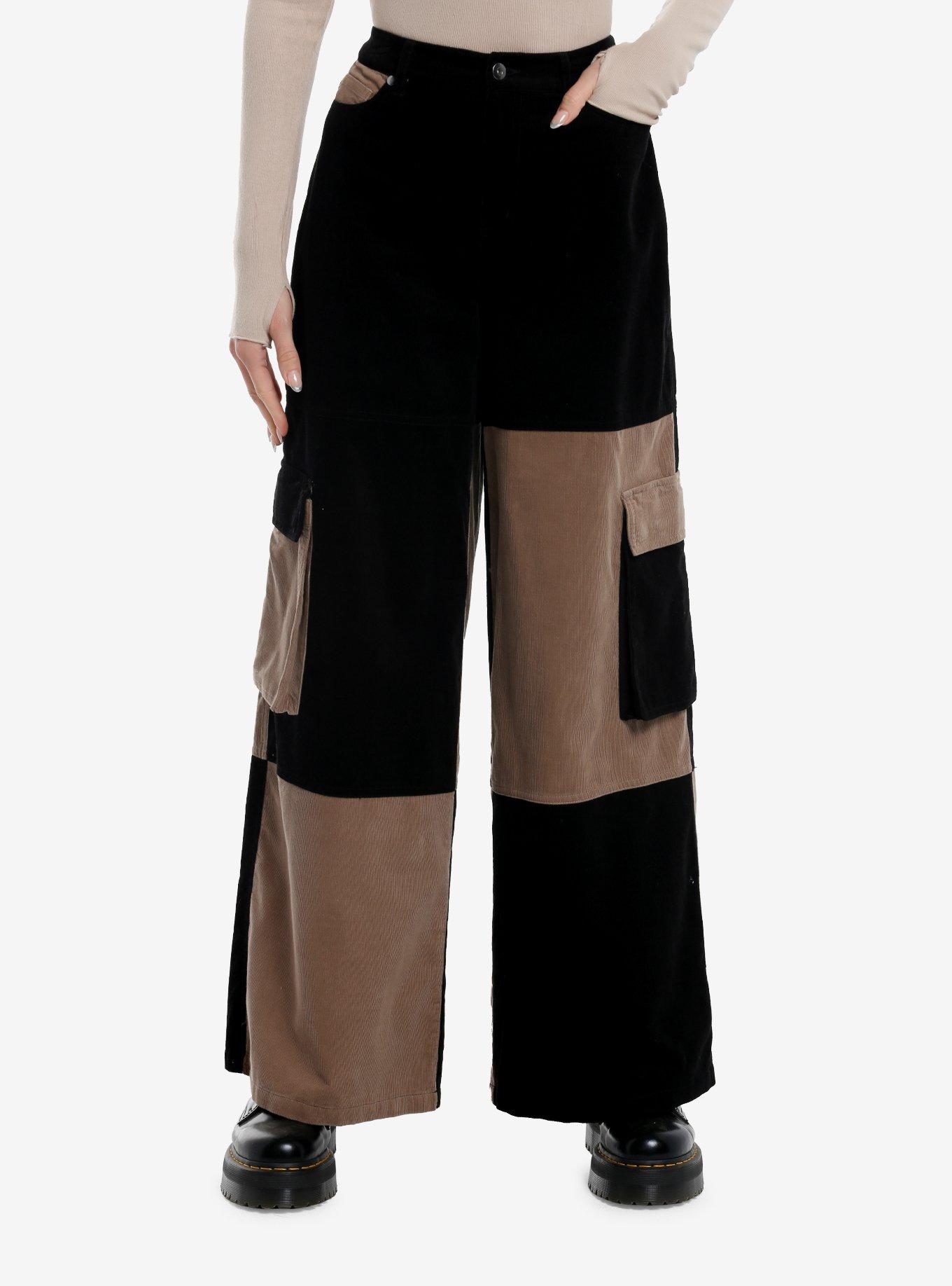 Tan Black Color-Block Corduroy Cargo Pants Hot Topic