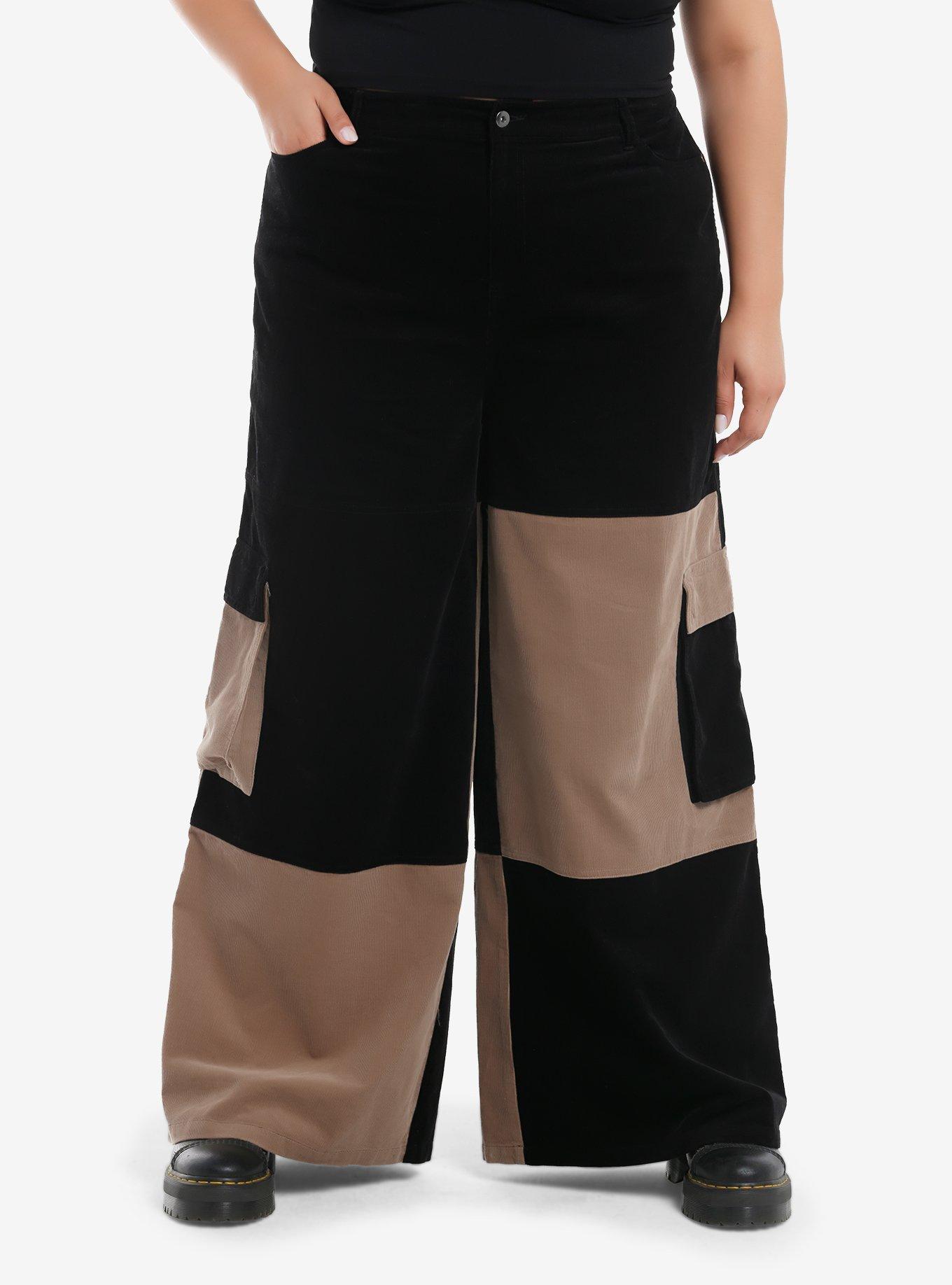 Tan & Black Color-Block Cargo Pants Plus Size, , hi-res