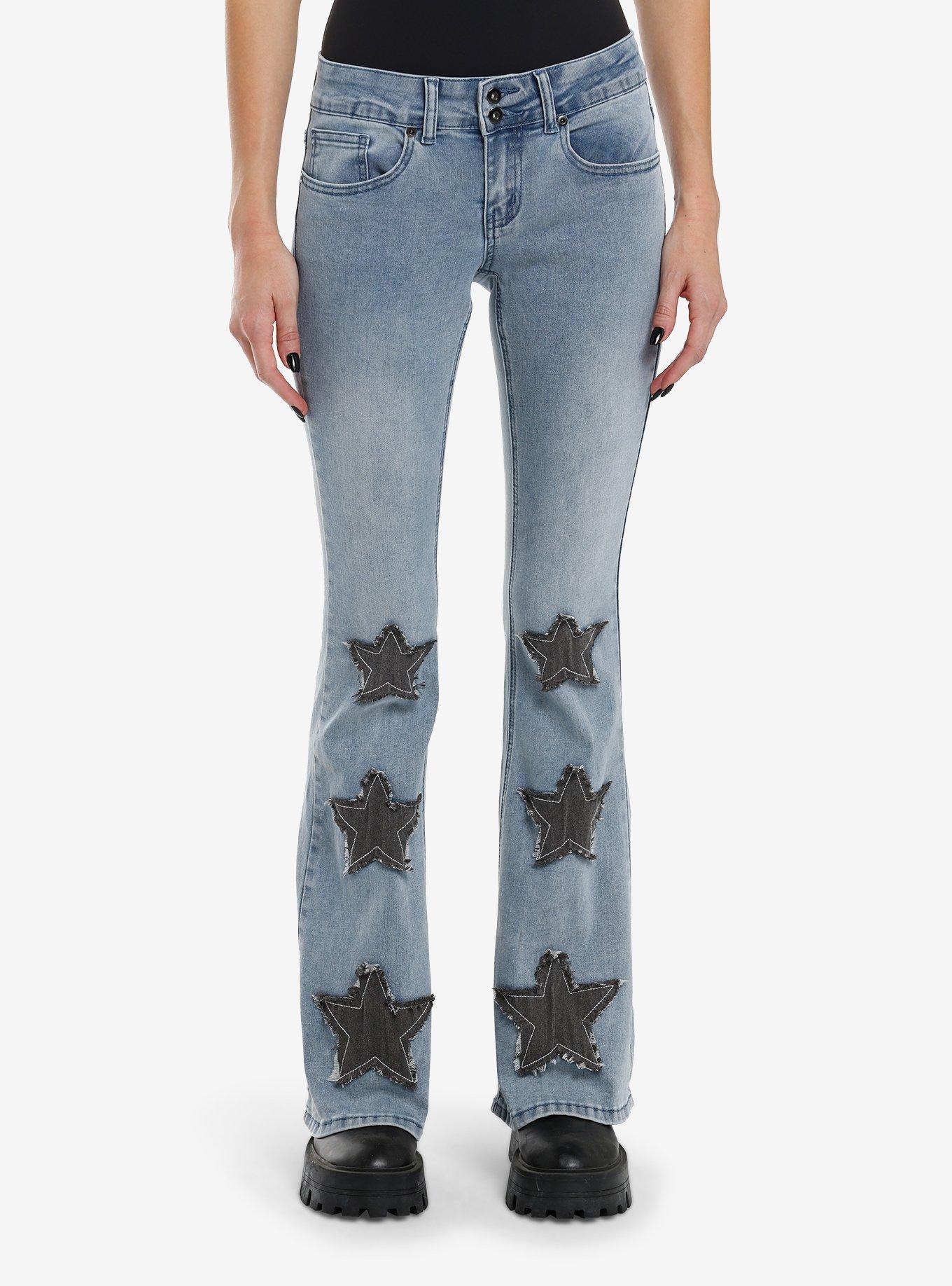 Light Indigo Star Patch Flare Denim Pants, INDIGO, hi-res