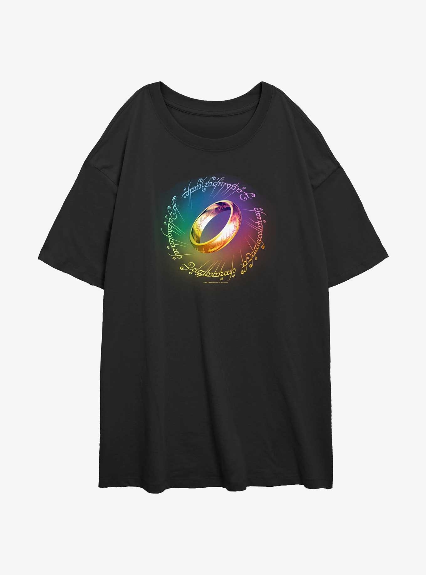 The Lord Of The Rings The One Ring Rainbow Oversized T-Shirt, BLACK, hi-res