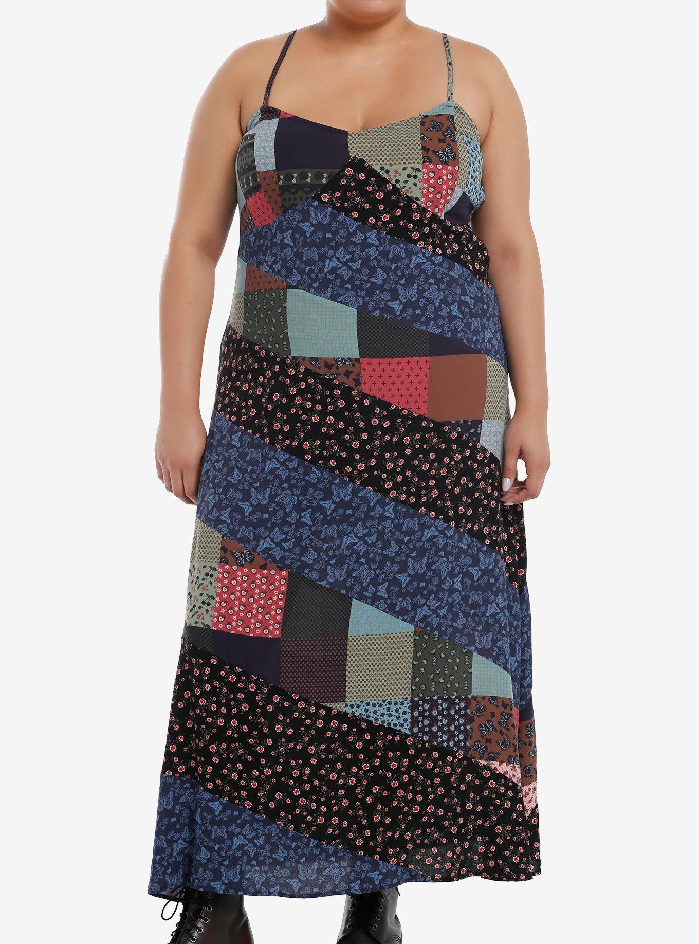 Thorn & Fable Patchwork Stripe Maxi Dress Plus Size, , hi-res