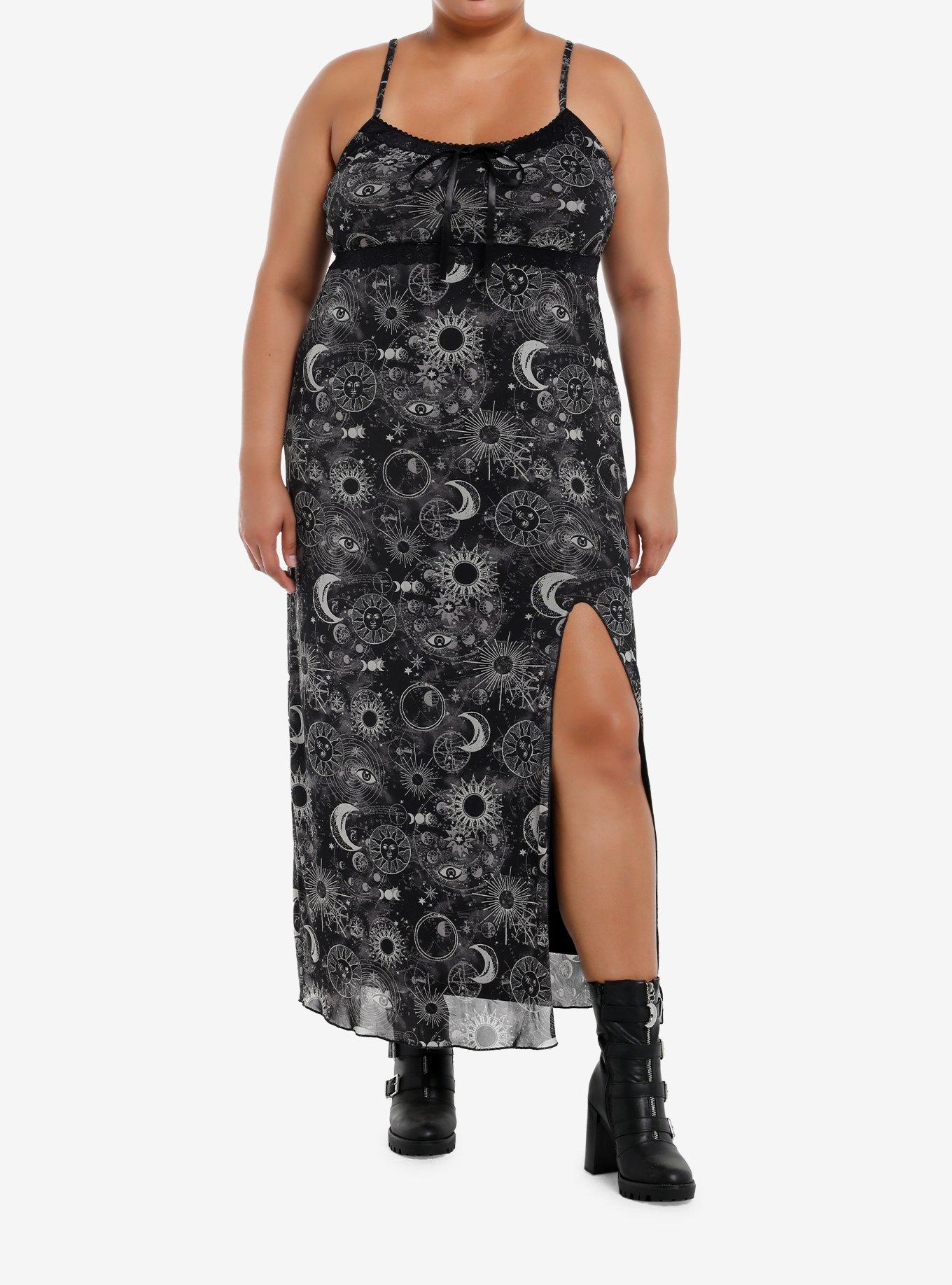 Cosmic Aura Celestial Slit Maxi Dress Plus Size, , hi-res