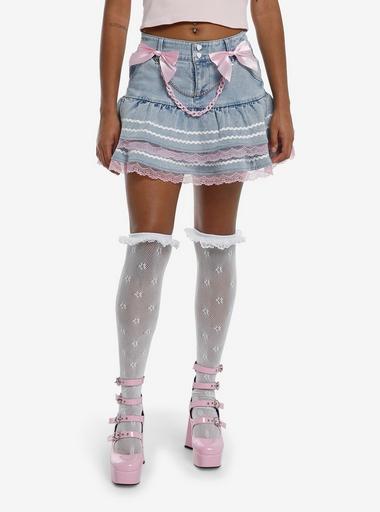 【threetimes】Pink crush denim skirt ミニスカート L threetimes(スリータイムズ) ミニスカート(レディース) - 海外