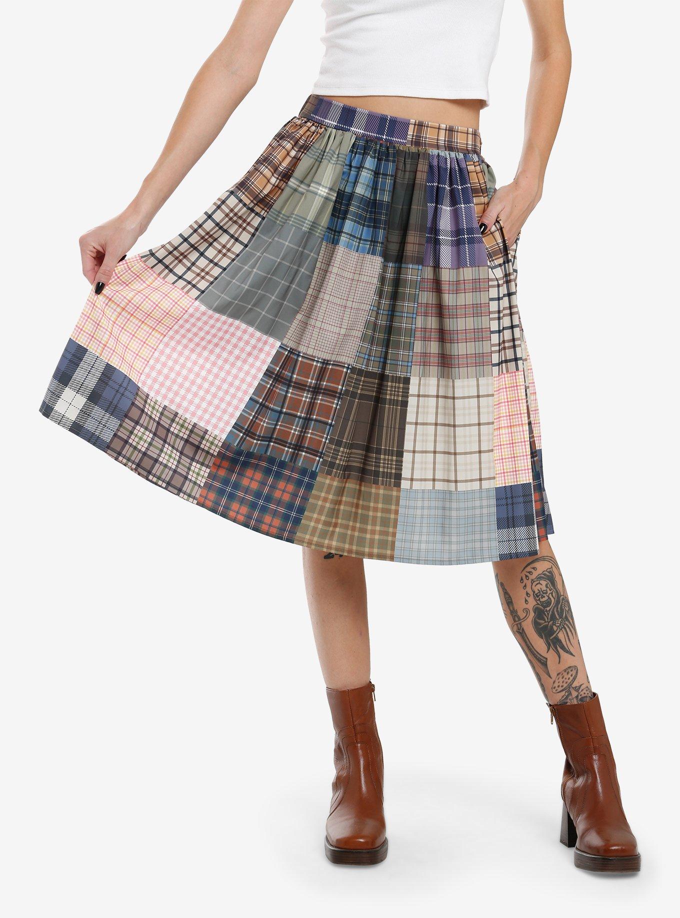 Thorn & Fable Plaid Patchwork Retro Skirt, MULTI, hi-res