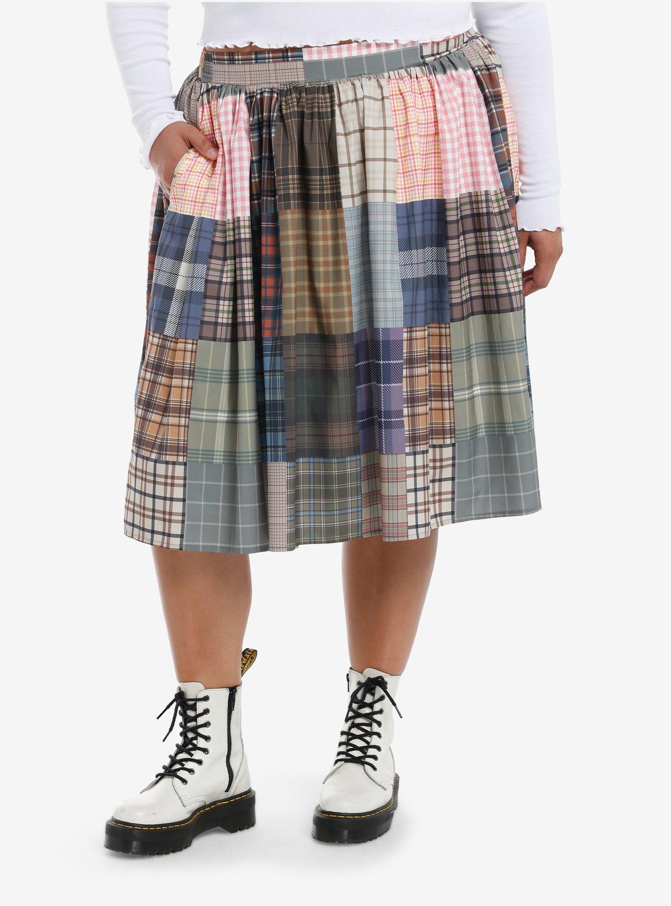 Thorn & Fable Plaid Patchwork Retro Skirt Plus Size, , hi-res