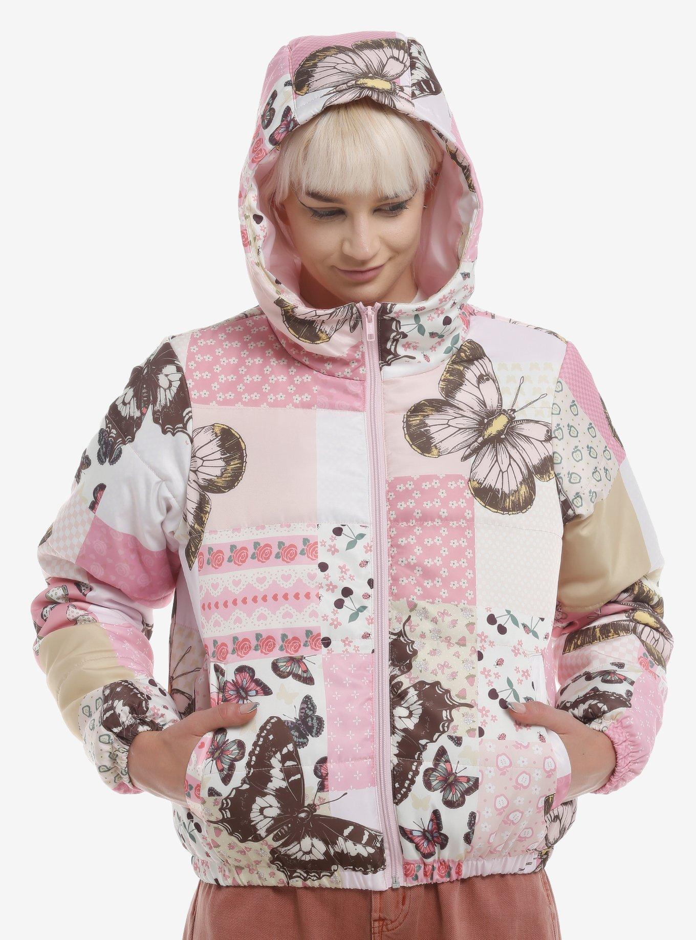 Sweet Society Butterfly Pink Patchwork Girls Puffer Jacket, , hi-res