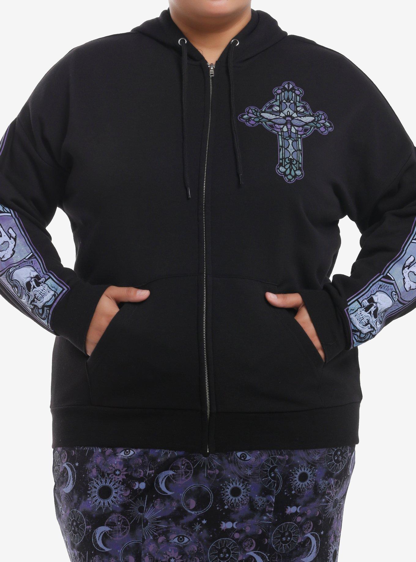 Cosmic Aura Mystical Stained Glass Girls Hoodie Plus Size, BLUE, hi-res
