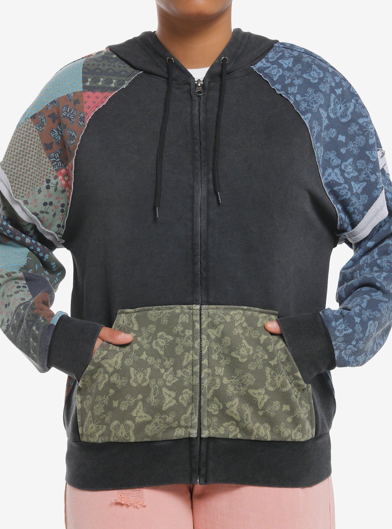 Thorn & Fable Butterflies & Flowers Patchwork Girls Hoodie, , hi-res