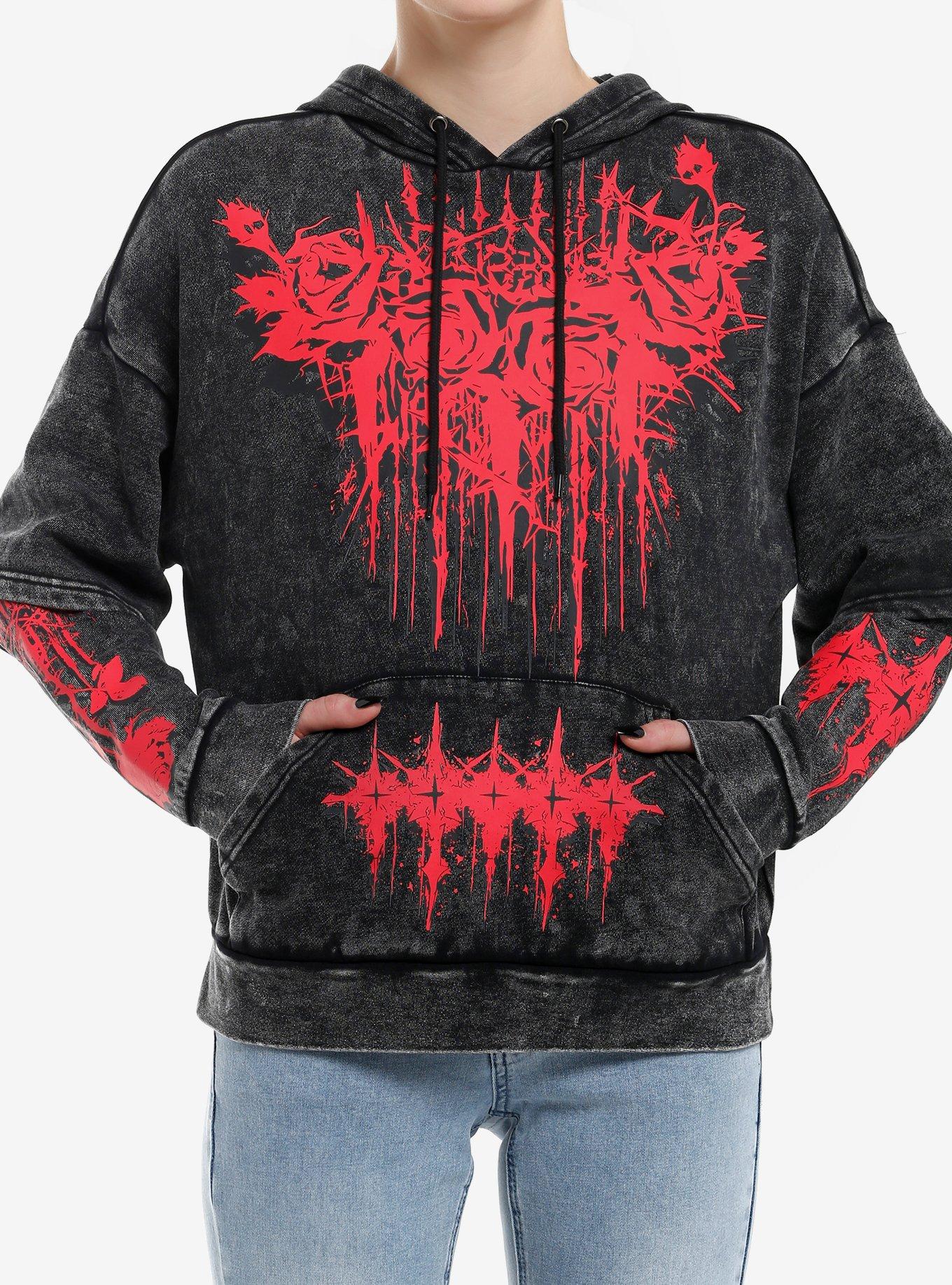 Social Collision Roses Cross Wash Girls Twofer Hoodie, , hi-res