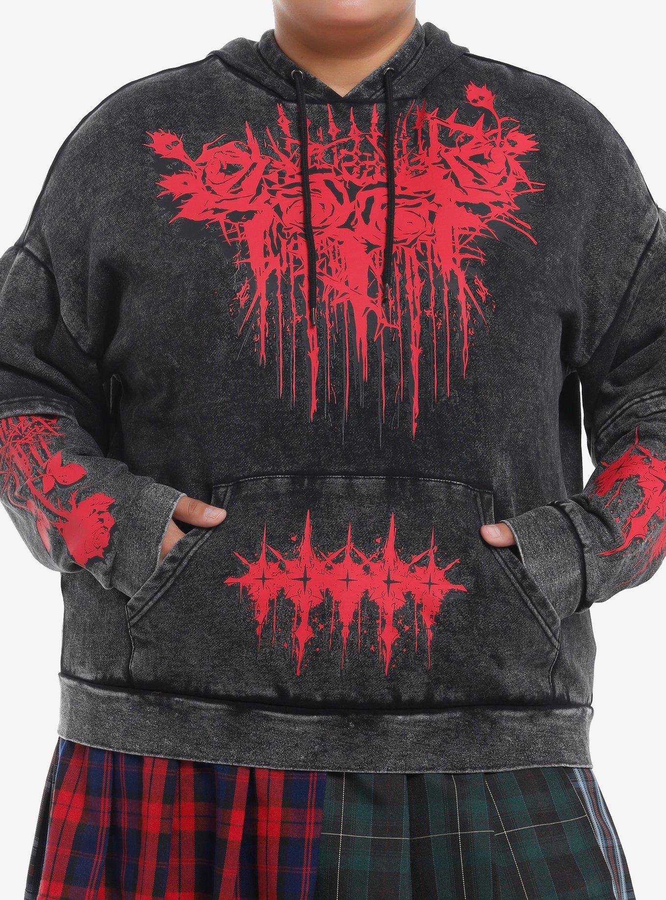 Social Collision Roses Cross Wash Girls Twofer Hoodie Plus Size, , hi-res