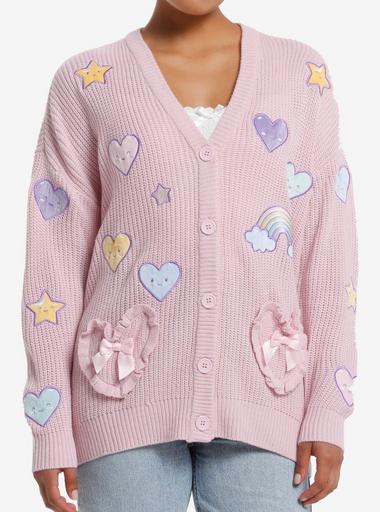 Sweet Society Rainbow Hearts & Star Patch Pastel Pink Girls