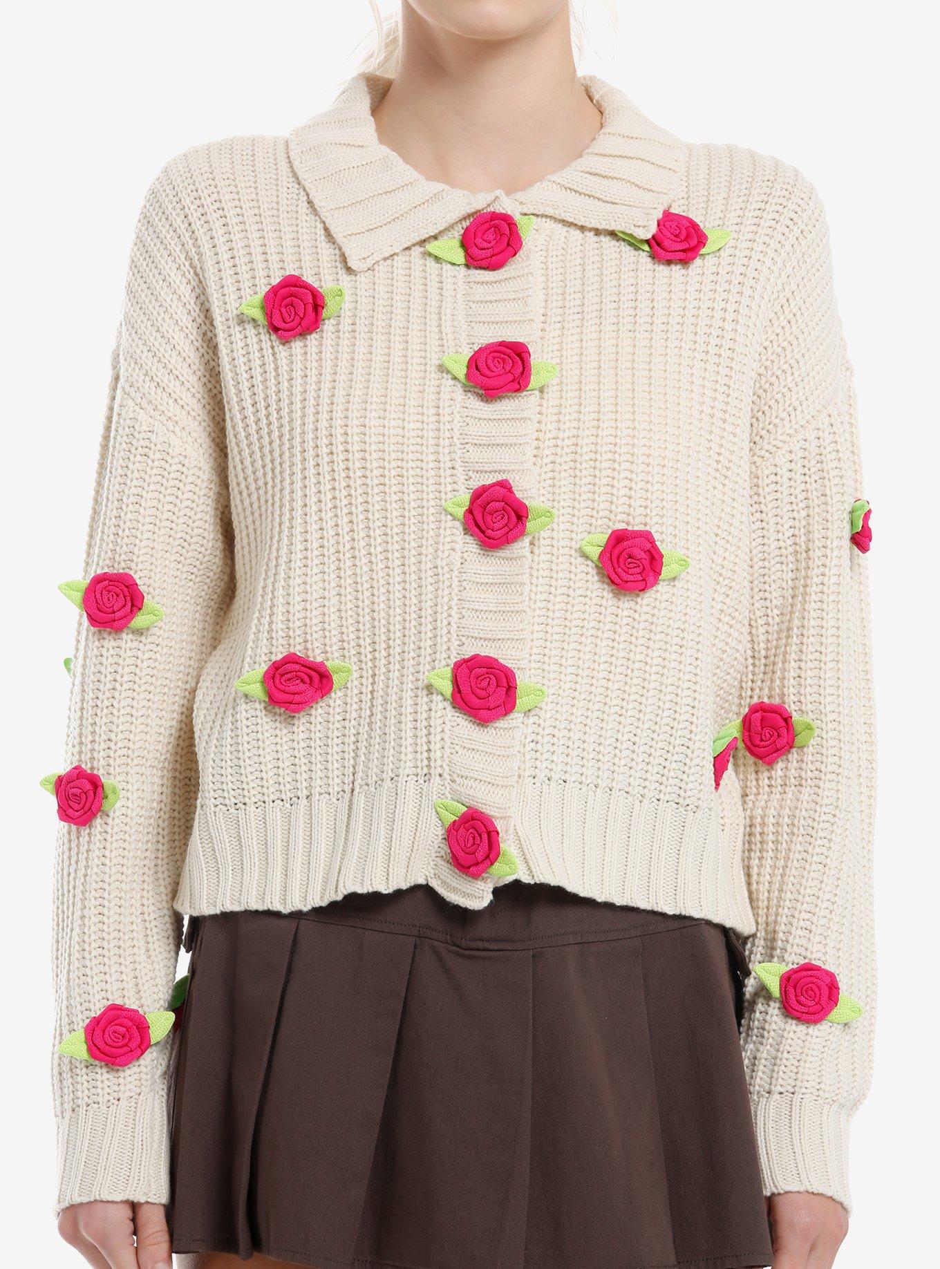 Sweet Society Cream Crochet Rosette Girls Cardigan, , hi-res