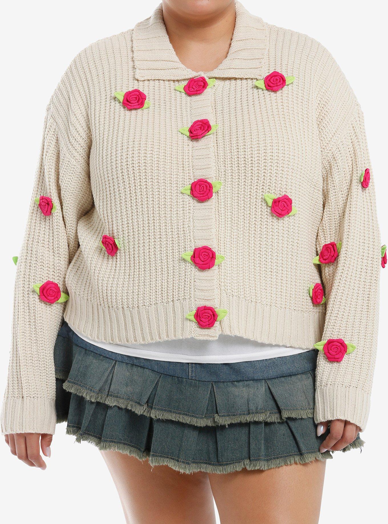 Sweet Society Cream Crochet Rosette Girls Cardigan Plus Size, , hi-res