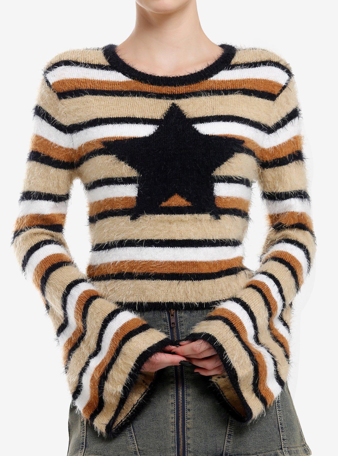 Social Collision Star Stripe Fuzzy Girls Crop Sweater, , hi-res
