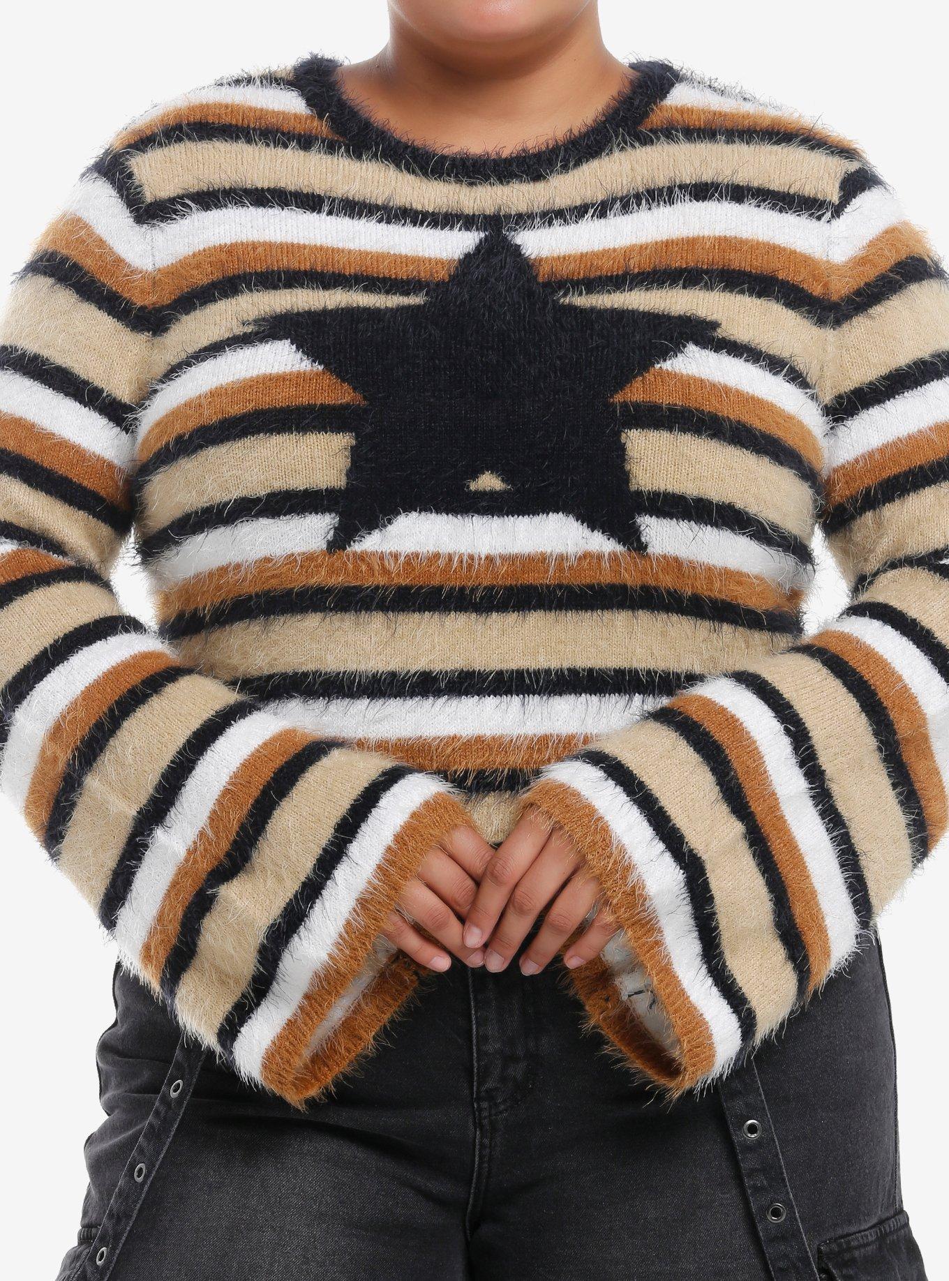 Social Collision Star Stripe Crop Girls Fuzzy Sweater Plus Size, , hi-res