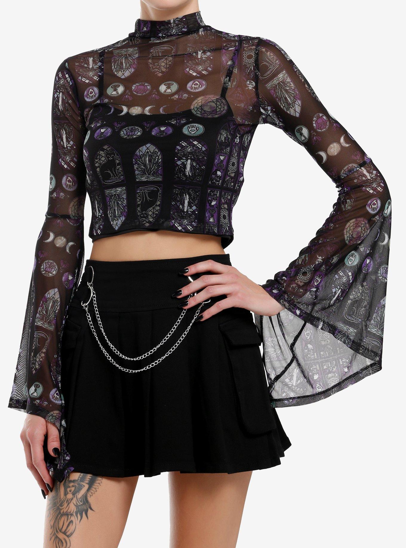 Cosmic Aura Stained Glass Sheer Girls Mock Neck Top, , hi-res