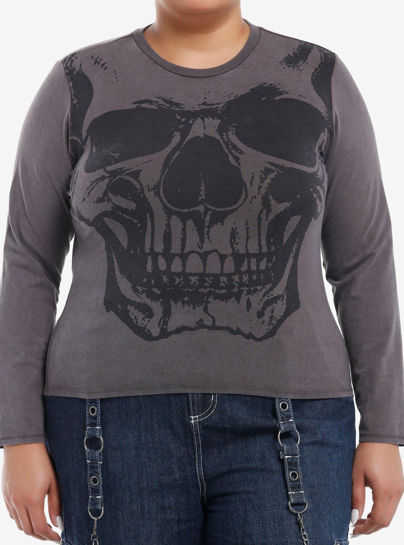 Social Collision Grey Skull Girls Long-Sleeve Top Plus Size, , hi-res