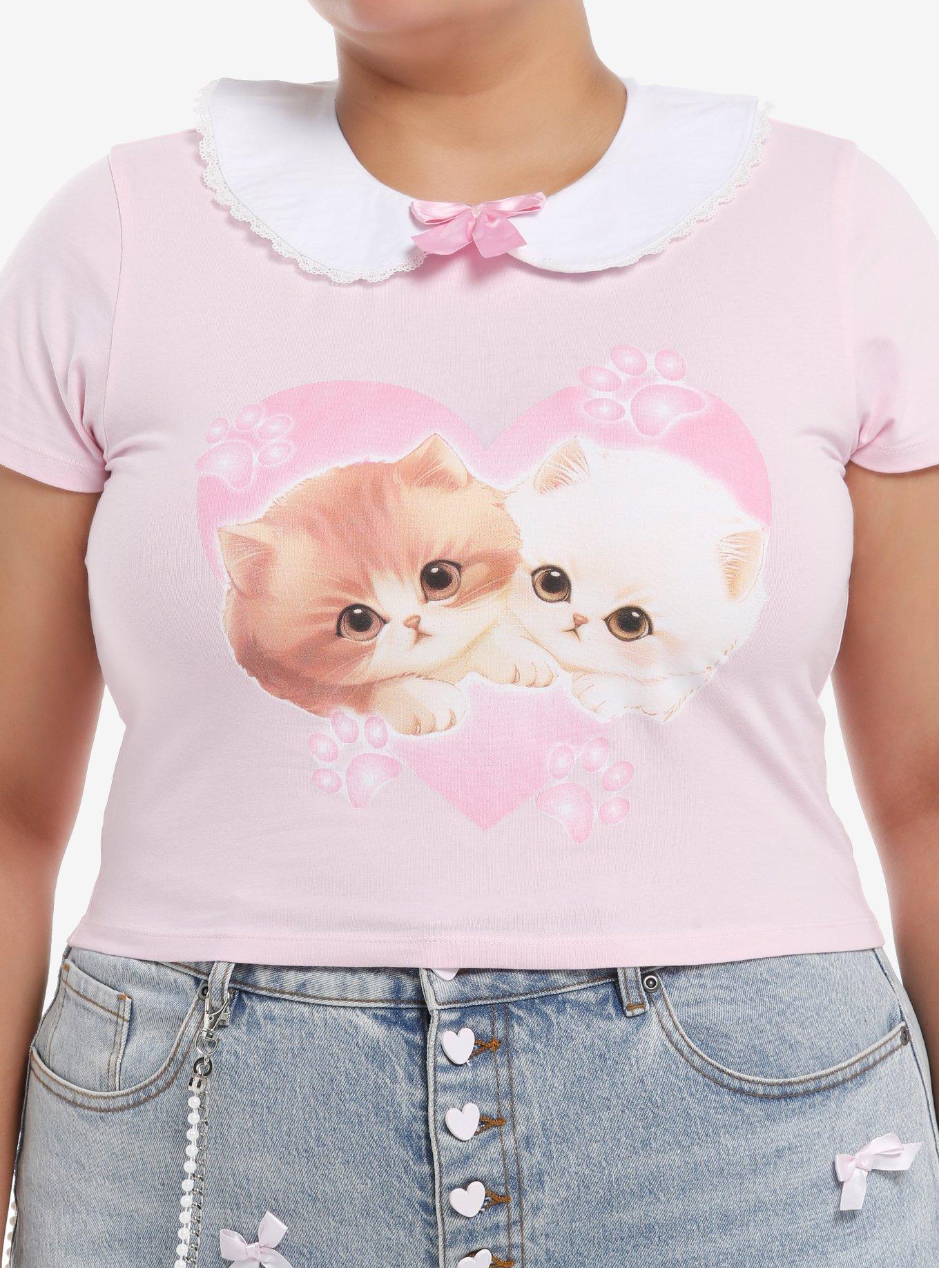 Sweet Society Kawaii Kitten Peter Pan Collar Girls Crop Top Plus Size, , hi-res
