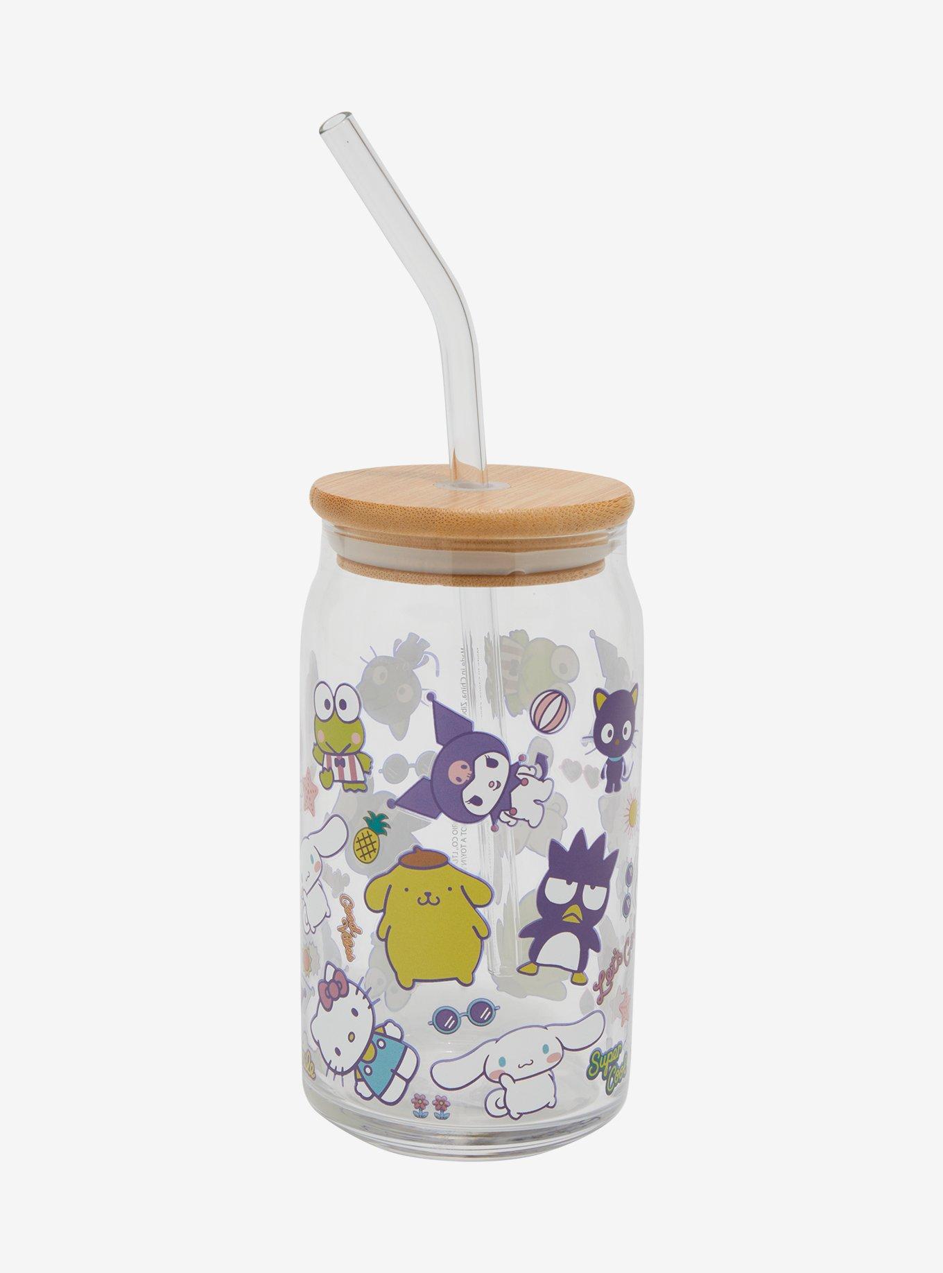 Sanrio Hello Kitty and Friends Character Print Glass Tumbler and Straw &mdash; BoxLunch Exclusive, , hi-res