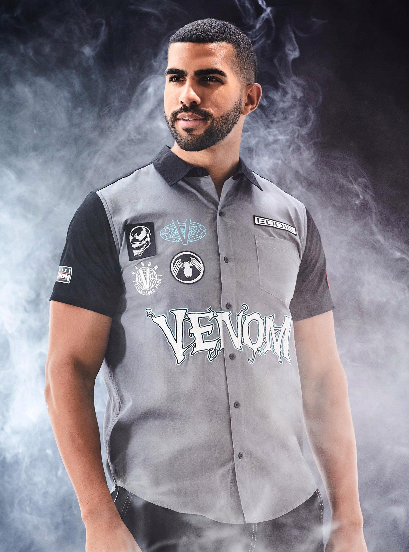 Marvel Venom Icons Woven Button-Up - BoxLunch Exclusive, BLACK, hi-res