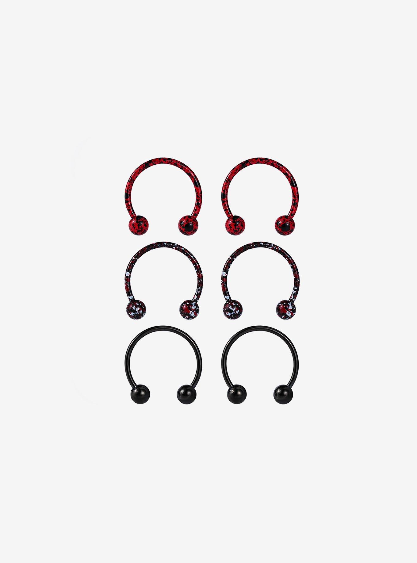 Steel Black & Red Splatter Circular Barbell 6 Pack, MULTI, hi-res
