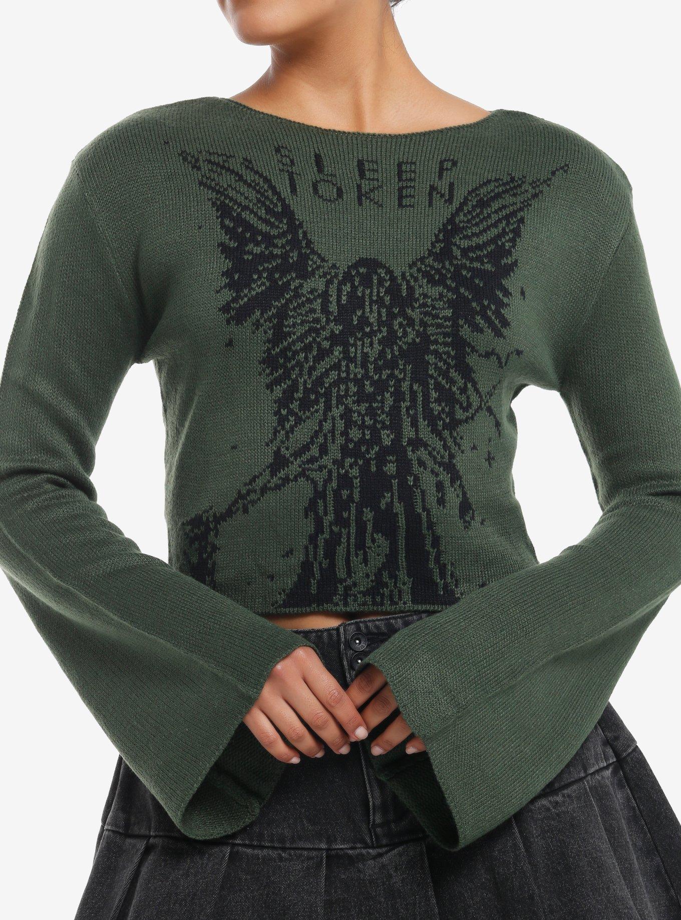 Sleep Token Green Girls Crop Intarsia Sweater, , hi-res