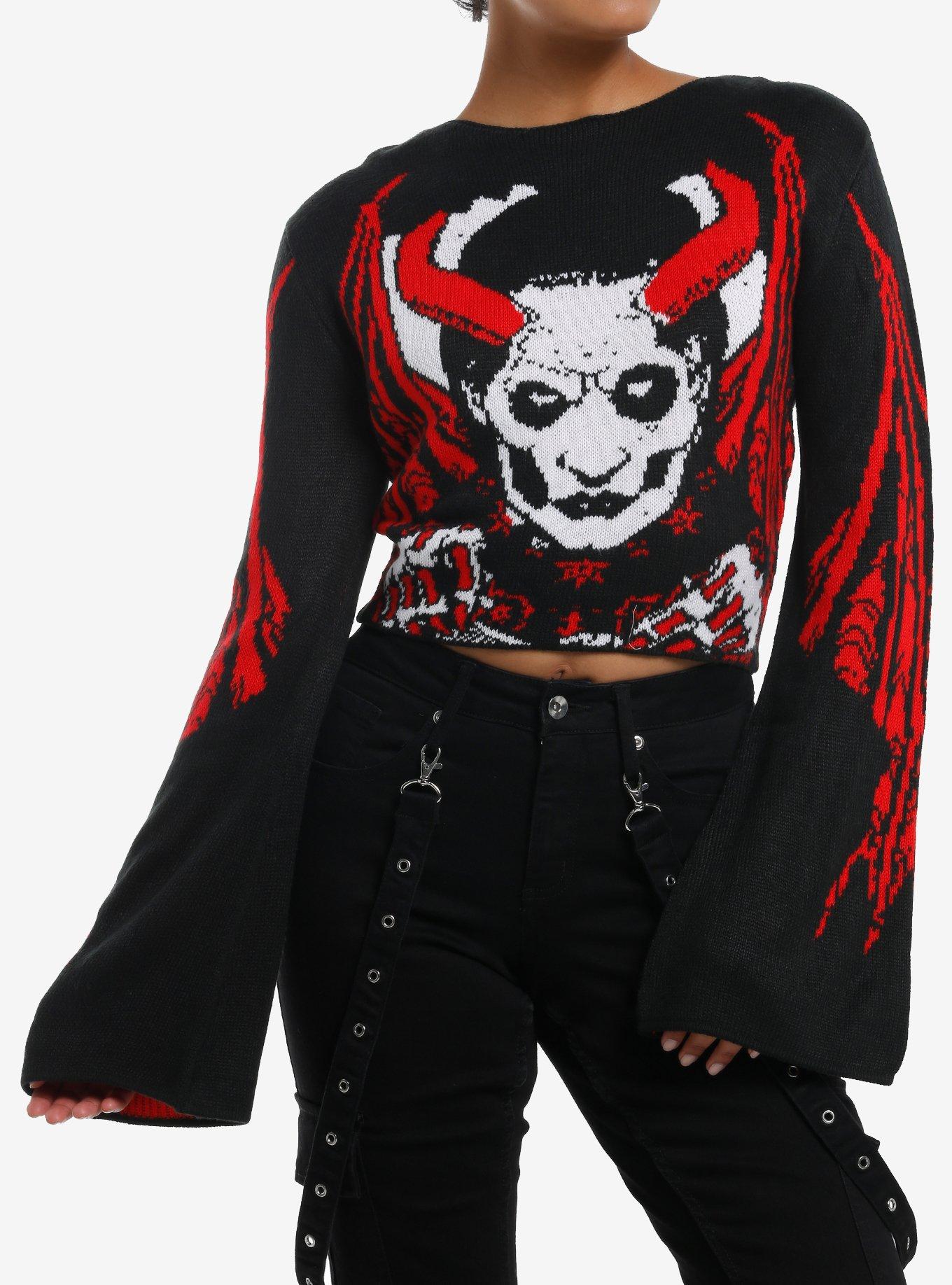 Ghost Winged Demon Papa Intarsia Girls Crop Sweater, , hi-res