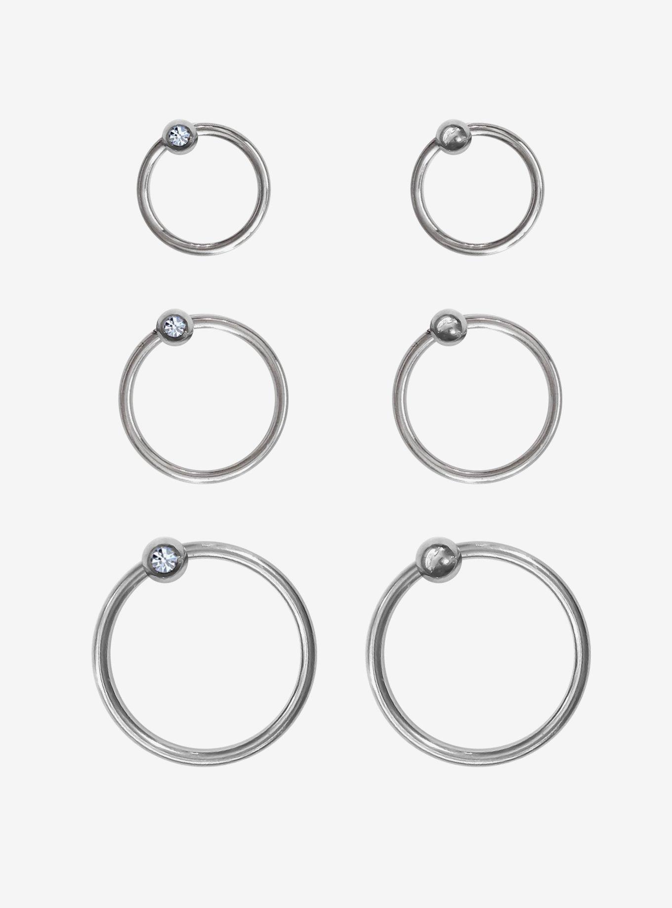 Steel Silver Basic Nose Hoop 6 Pack, MULTI, hi-res