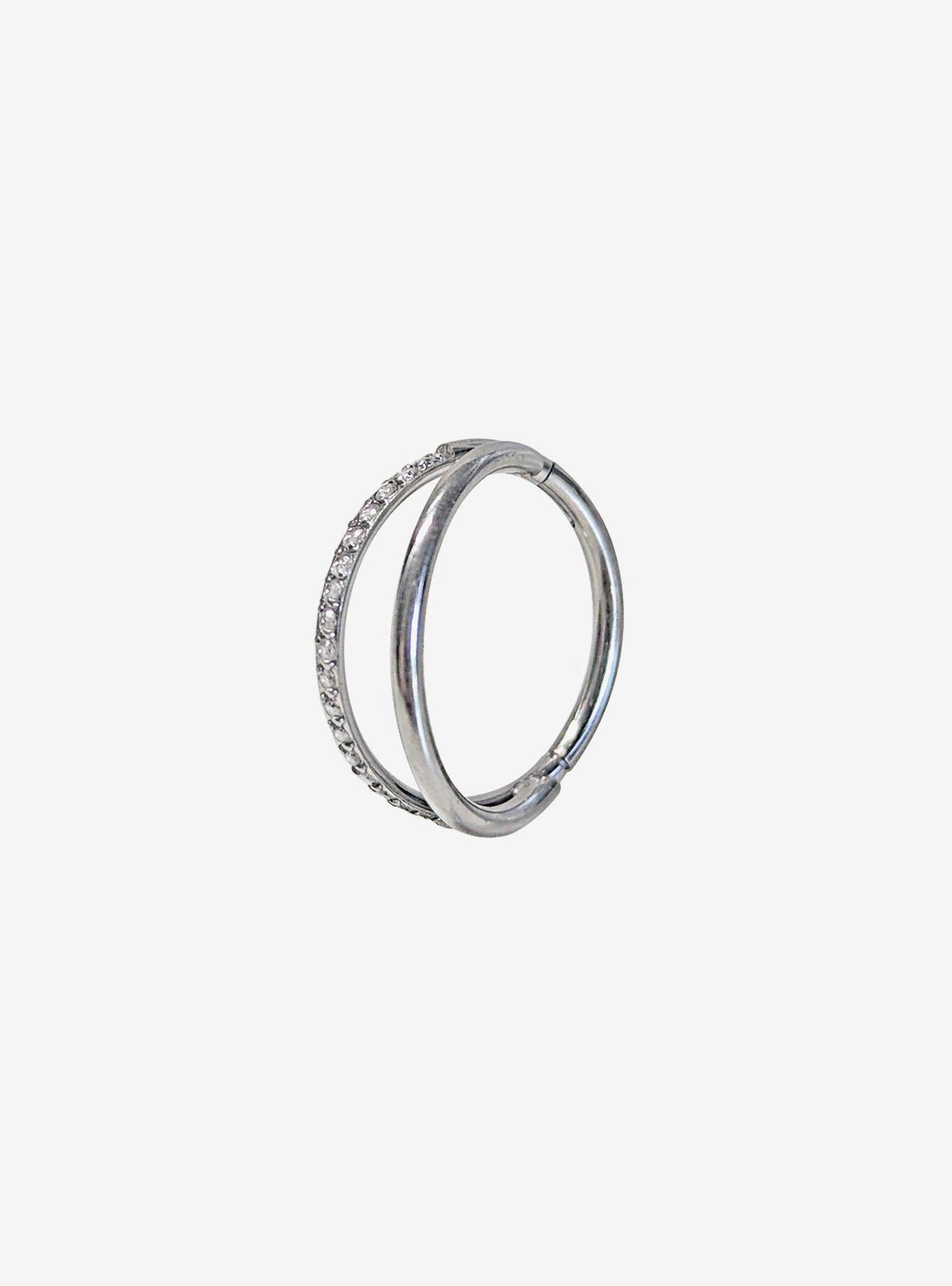 Steel Silver Bling Double Hoop Hinged Clicker, , hi-res