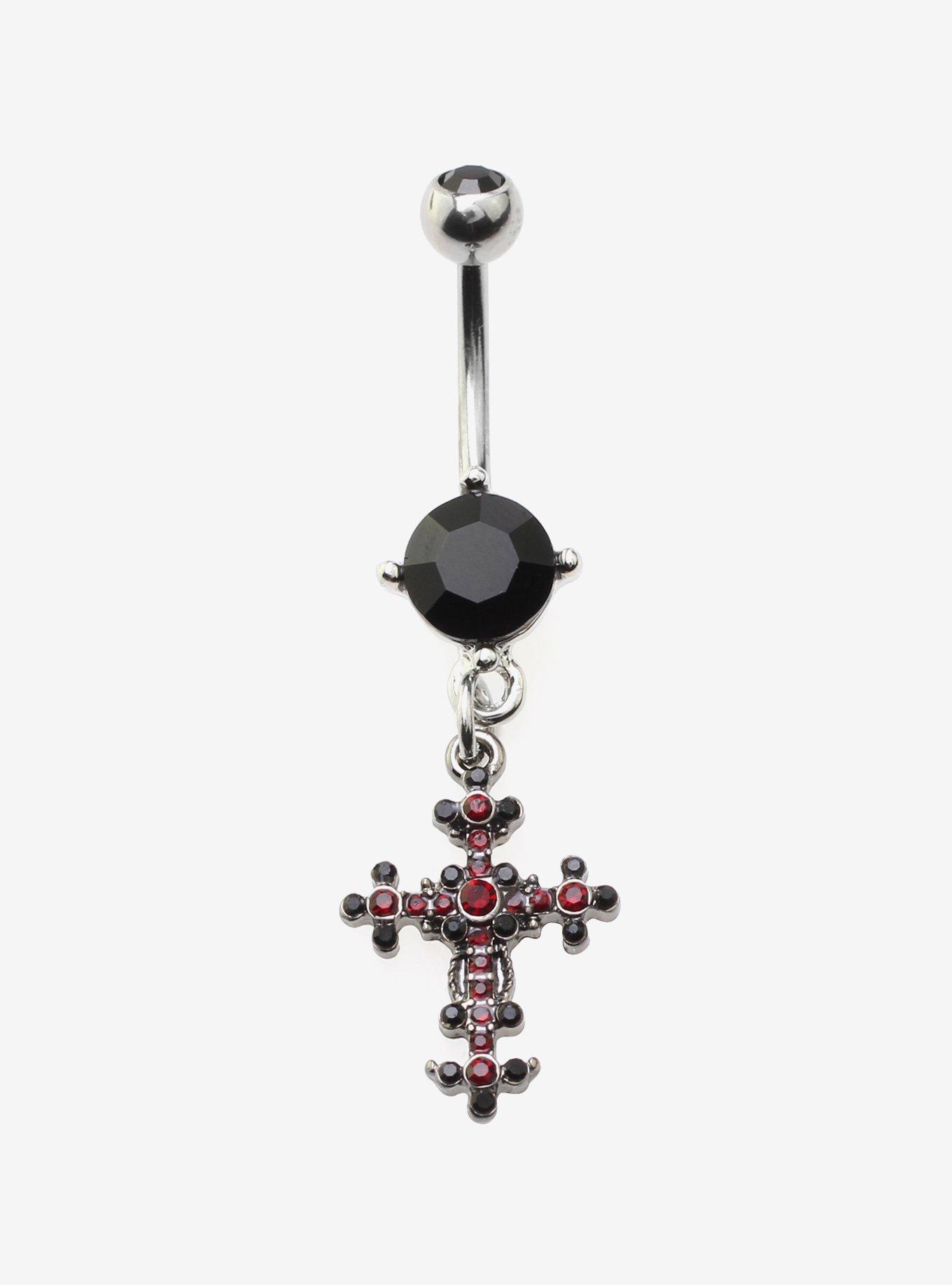 14G Steel Gothic Cross Navel Barbell, , hi-res