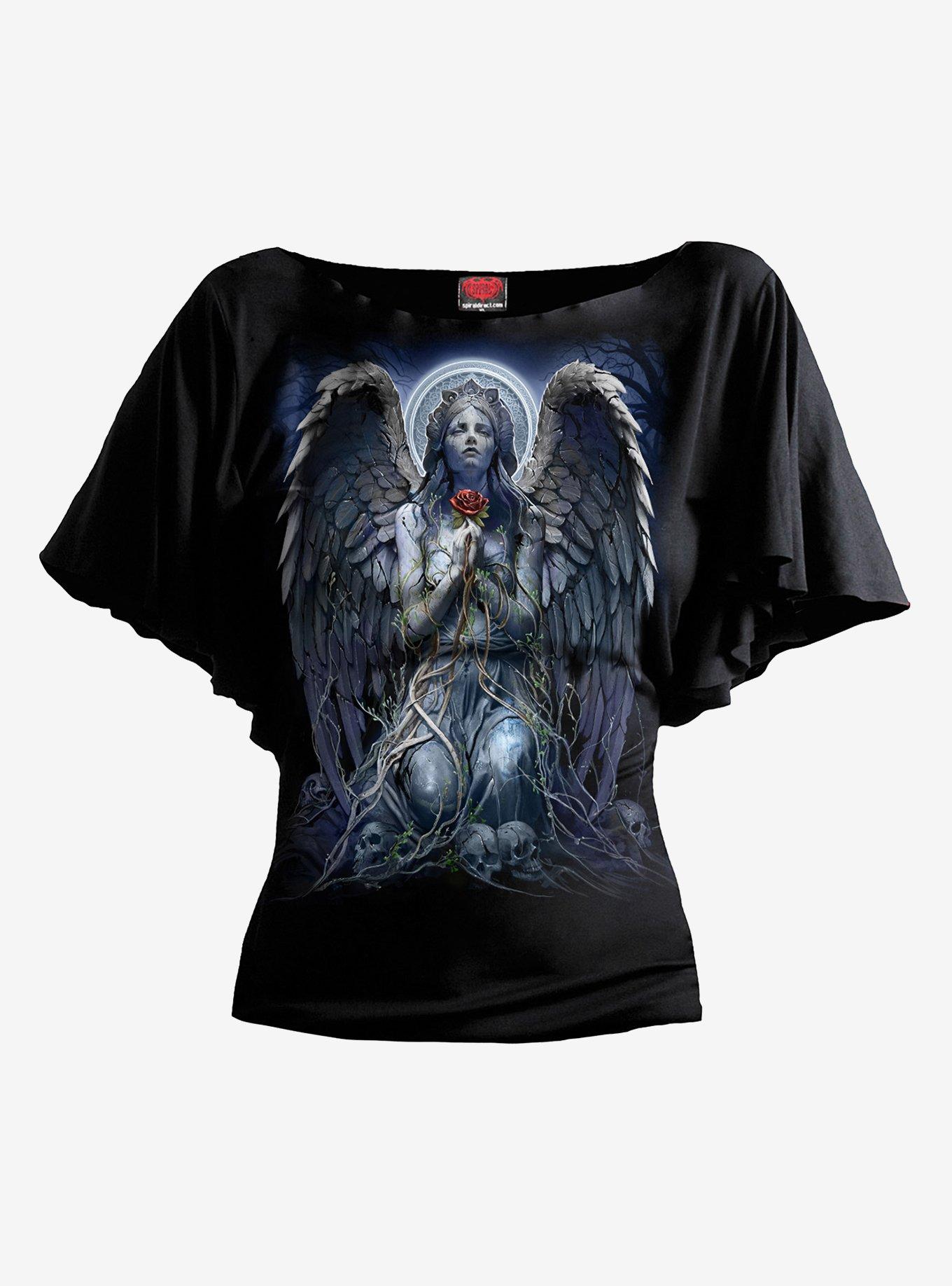 Grieving Angel Boat Neck Bat Sleeve Top, BLACK, hi-res