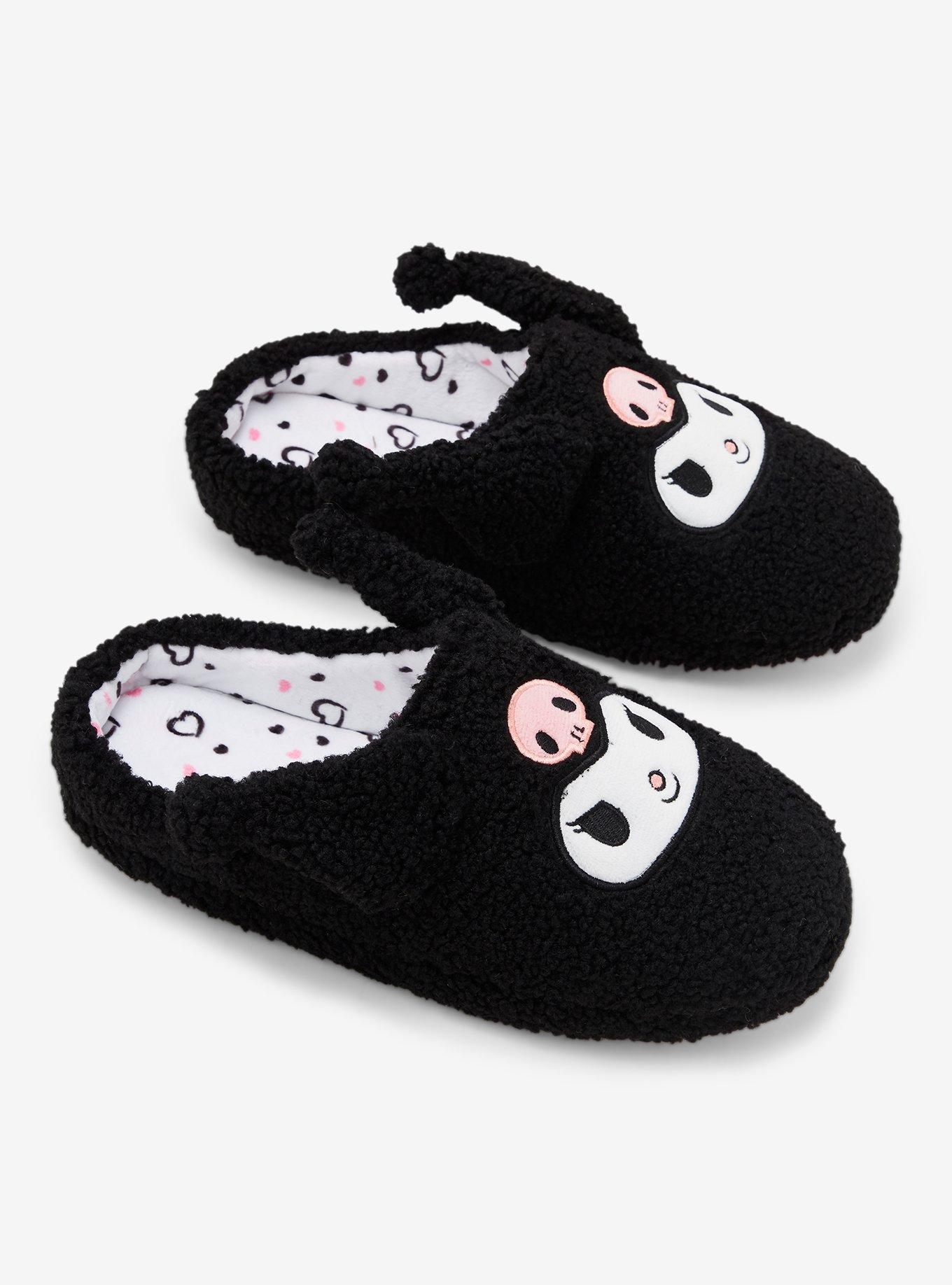 Sanrio Kuromi Figural Women's Sherpa Slippers &mdash; BoxLunch Exclusive, BLACK, hi-res