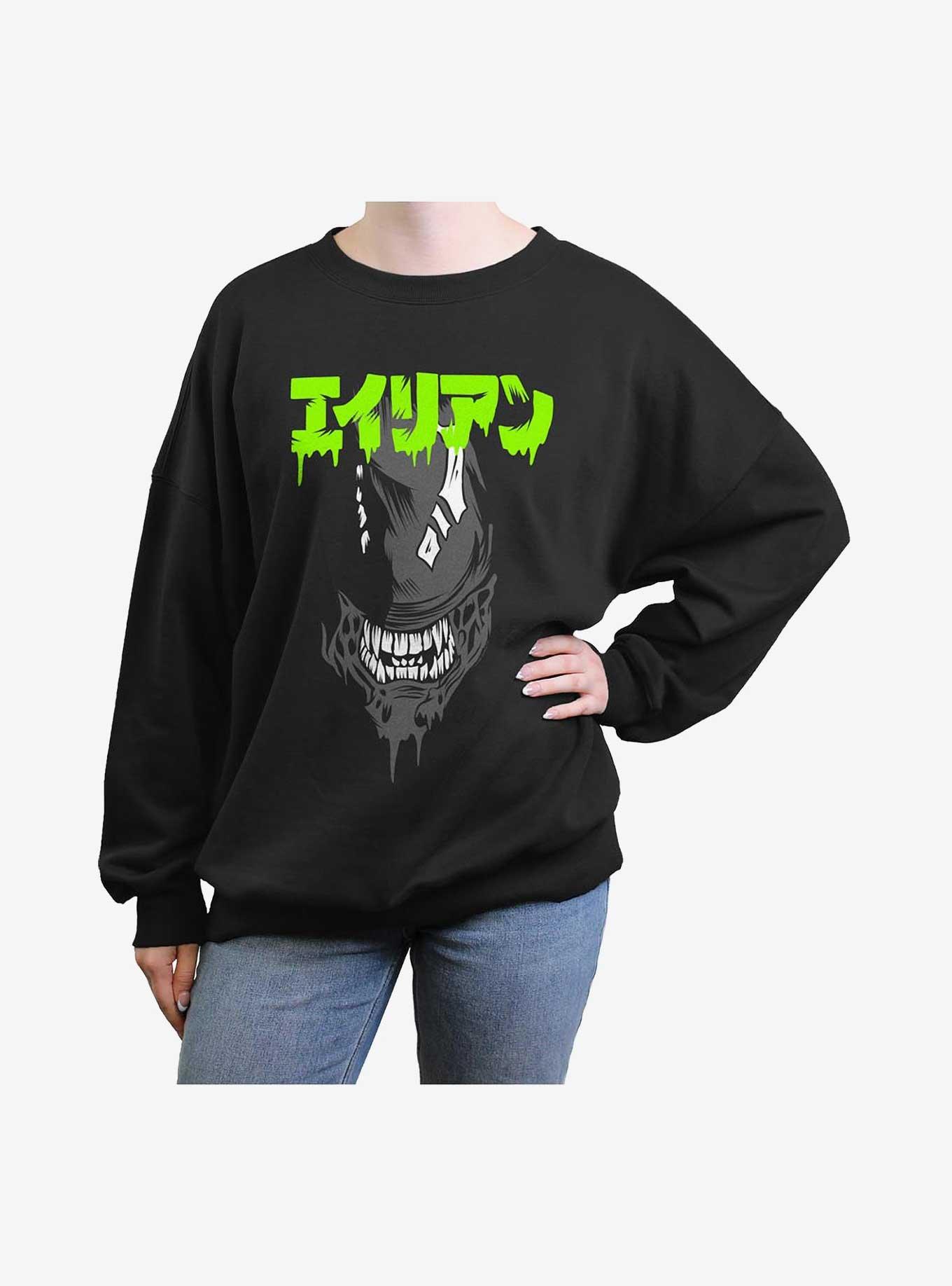 Alien Big Face Kanji Girls Oversized Sweatshirt, , hi-res