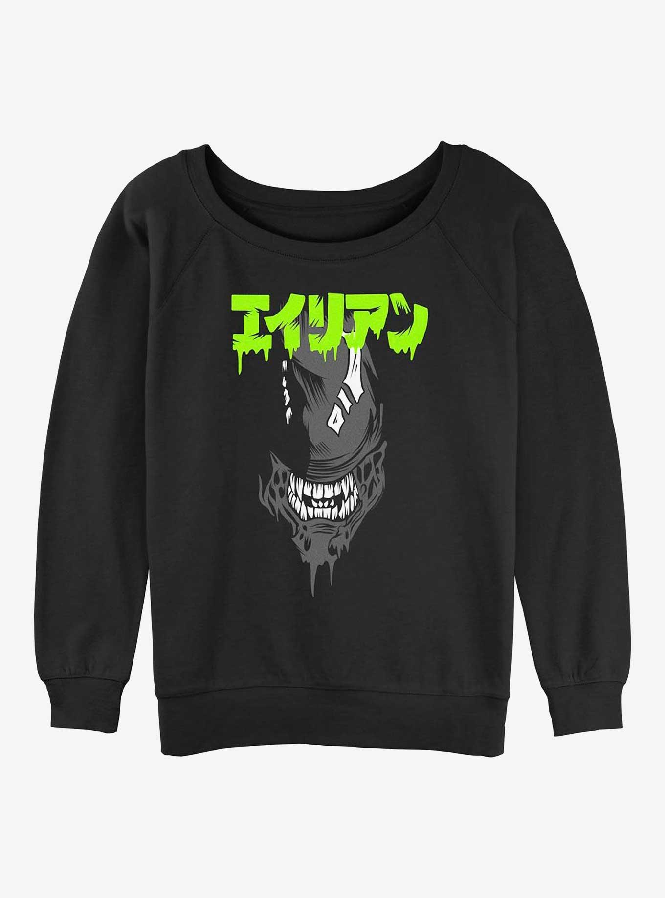 Alien Big Face Kanji Girls Slouchy Sweatshirt, , hi-res