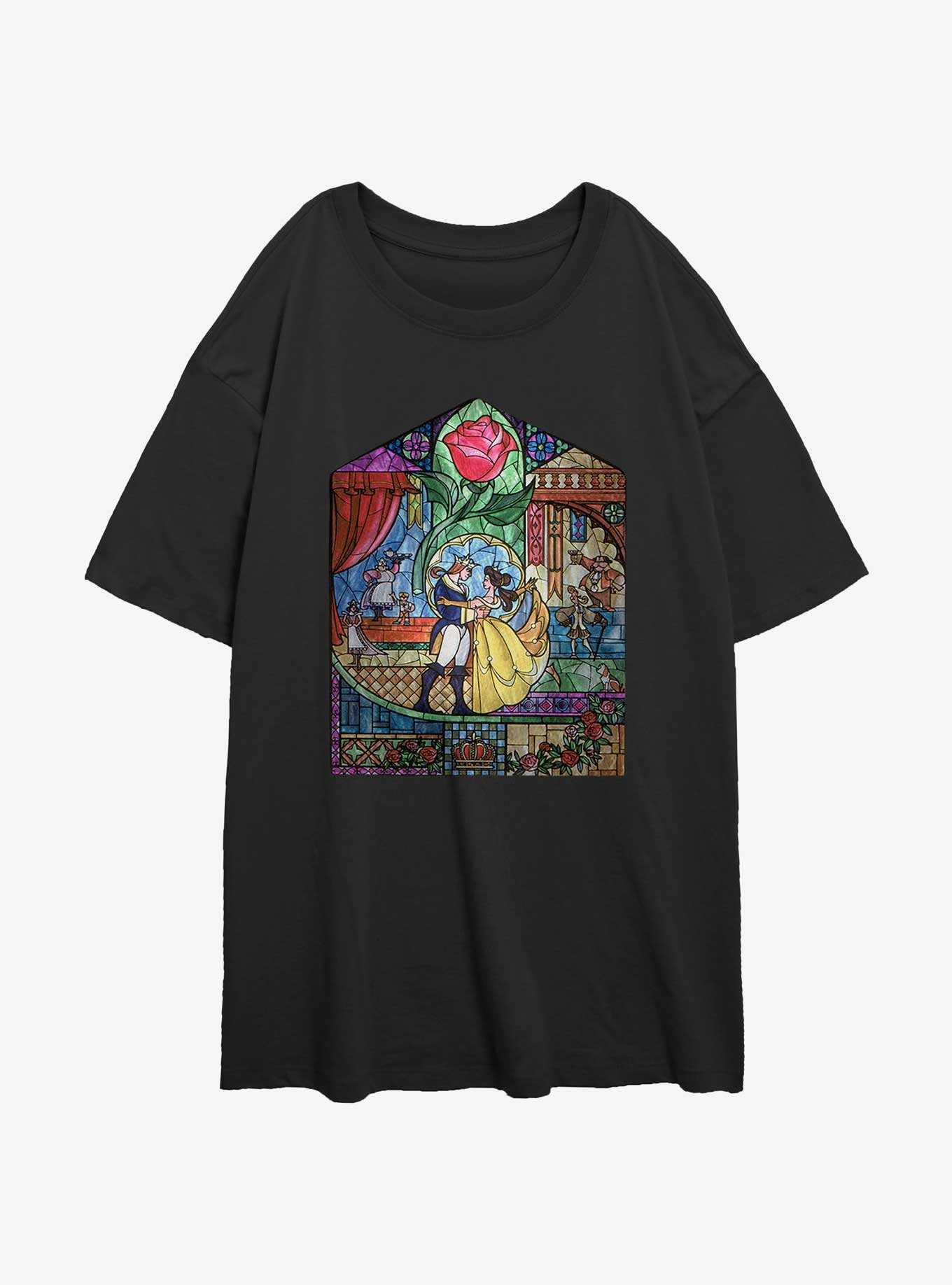 Disney Beauty And The Beast Stained Glass Girls Oversized T-Shirt, , hi-res