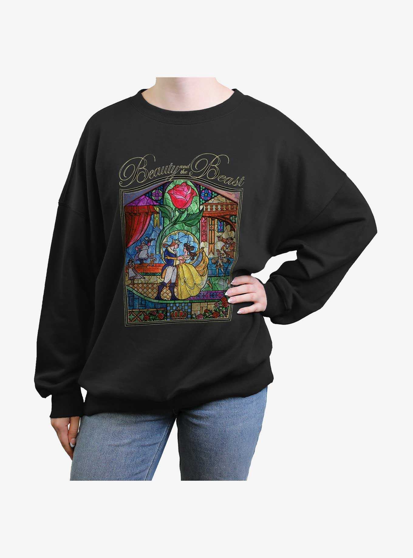 Disney Beauty And The Beast Painted Glass Girls Oversized Sweatshirt, , hi-res