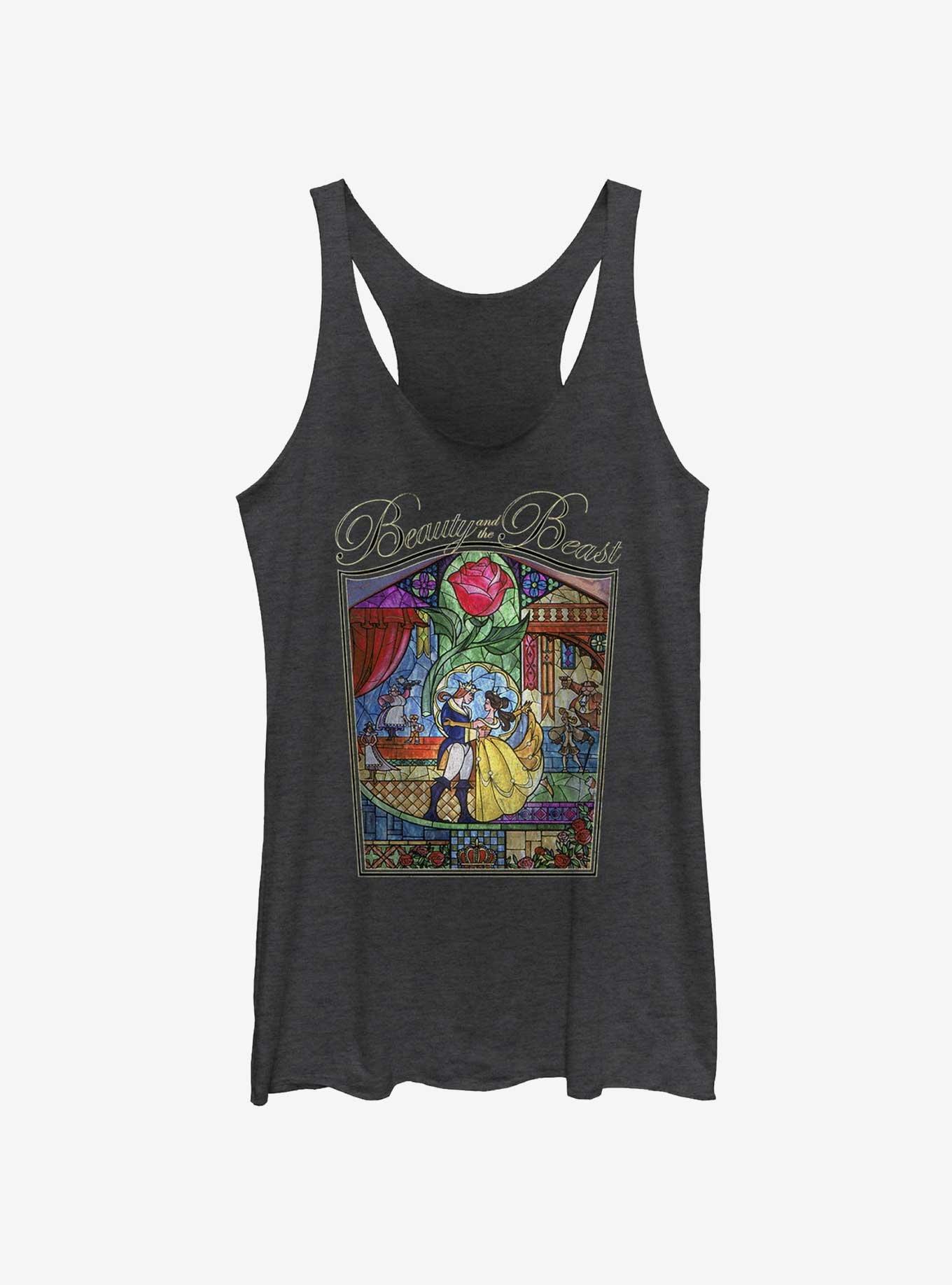Disney Beauty And The Beast Painted Glass Girls Raw Edge Tank