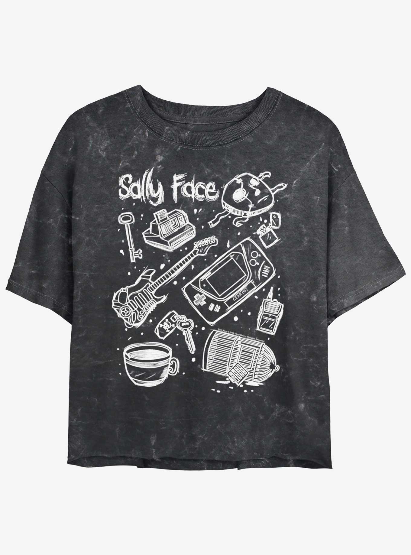 Sally Face Doodle Mineral Wash Girls Crop T-Shirt, , hi-res