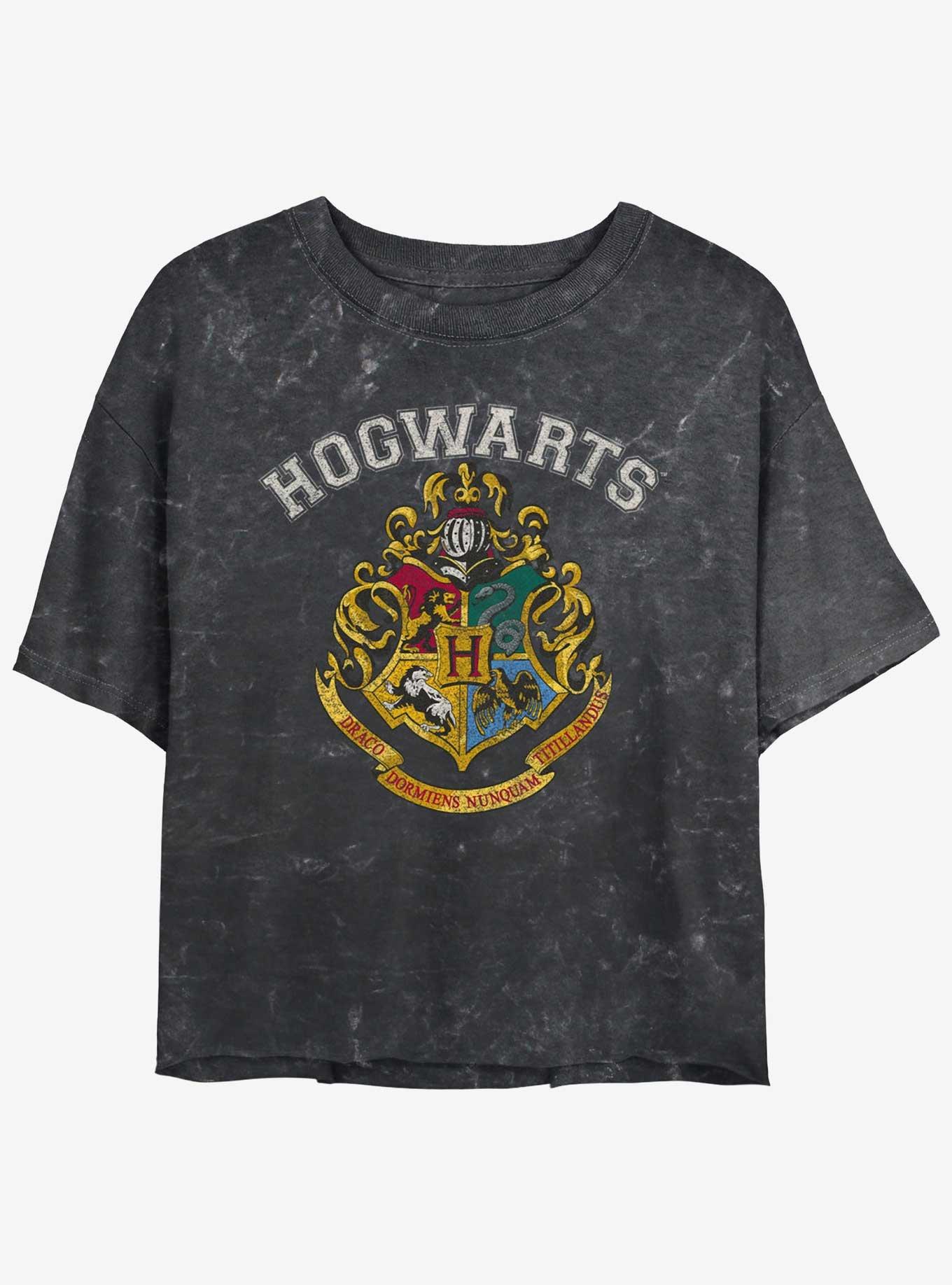 Harry Potter Vintage Logo Mineral Wash Girls Crop T-Shirt, BLACK, hi-res