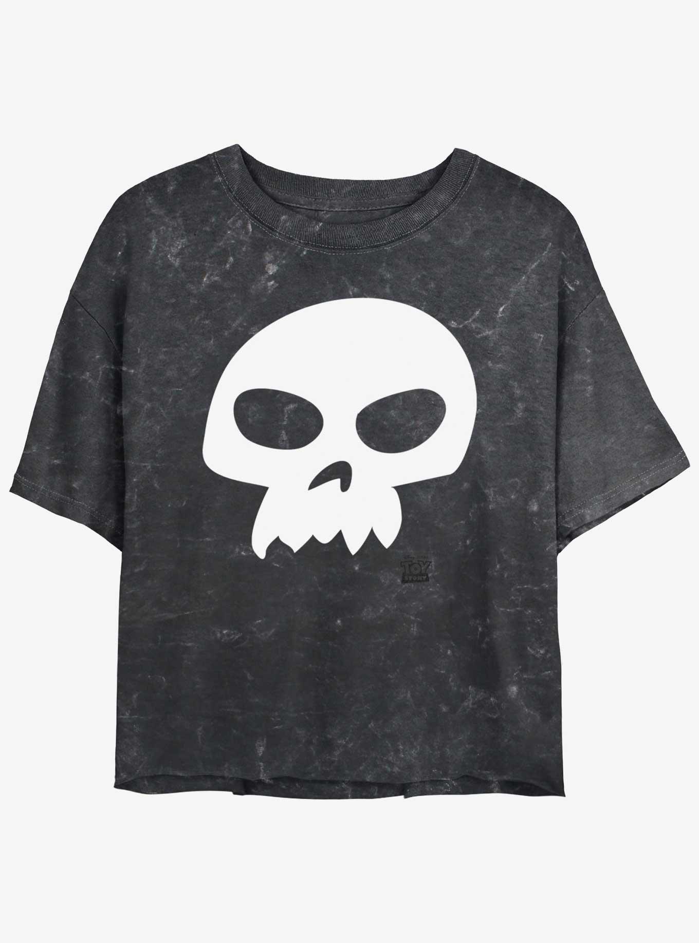 Disney Pixar Toy Story Be Sid Skull Womens Mineral Wash Crop T-Shirt, BLACK, hi-res