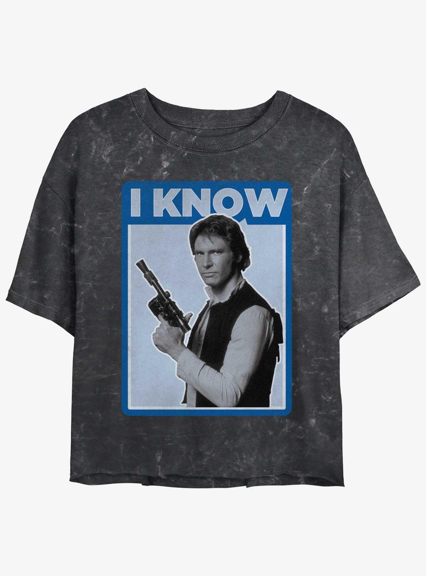 Star Wars Han Solo I Know Womens Mineral Wash Crop T-Shirt, BLACK, hi-res